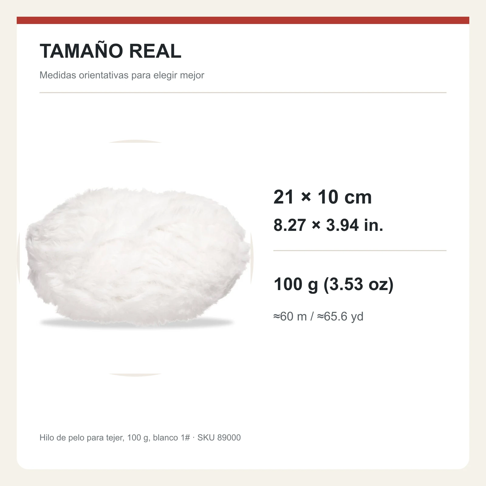 Hilo de pelo para tejer, 100 g, blanco 1# - Imagen 5