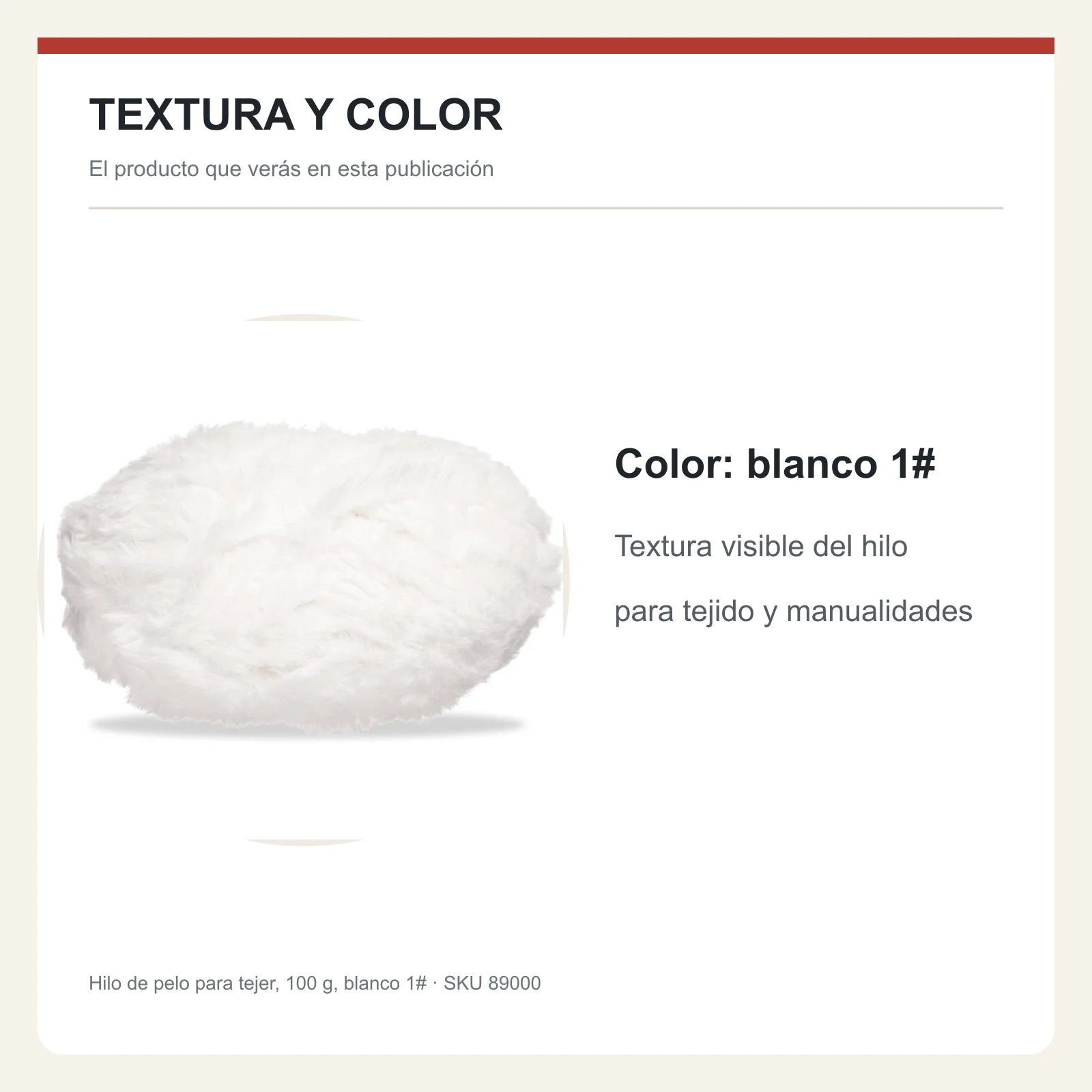Hilo de pelo para tejer, 100 g, blanco 1# - Imagen 6