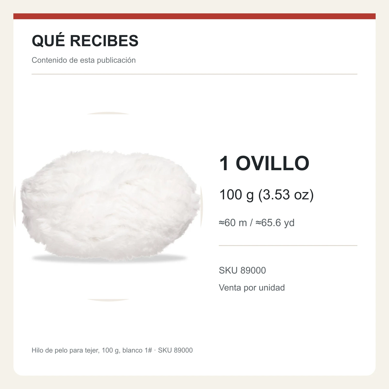 Hilo de pelo para tejer, 100 g, blanco 1# - Imagen 8