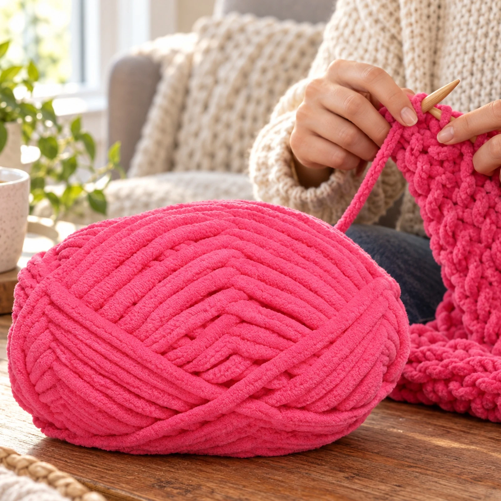 Lana tipo polar para tejer, 100 g, fucsia 11# - Imagen 3