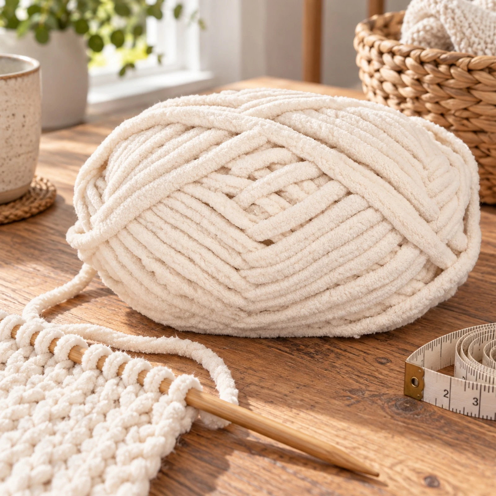 Lana tipo polar para tejer, 100 g, amarillo crema 16# - Imagen 2
