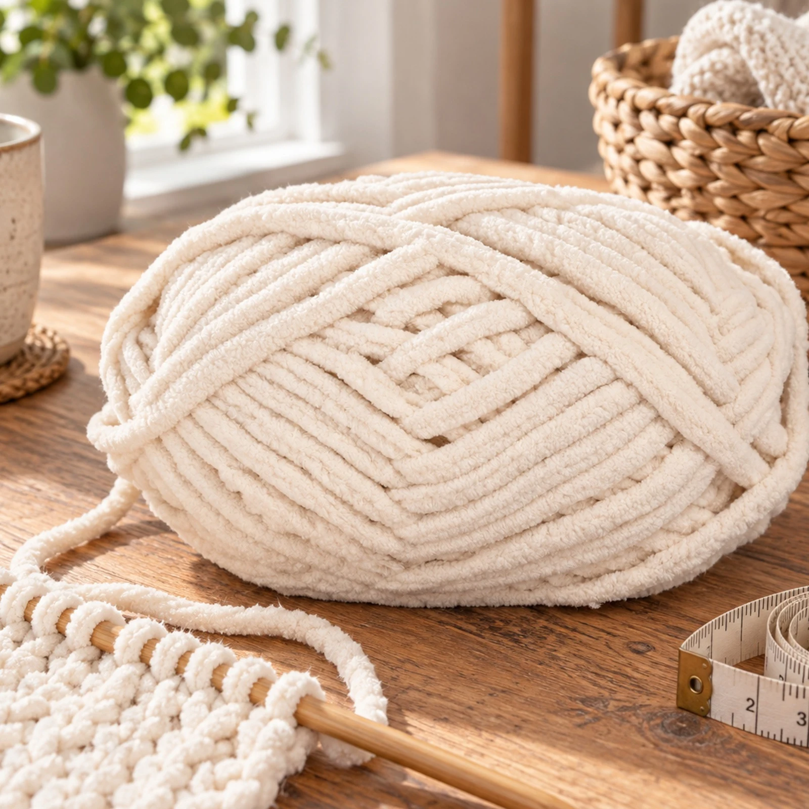 Lana tipo polar para tejer, 100 g, amarillo crema 16# - Imagen 3