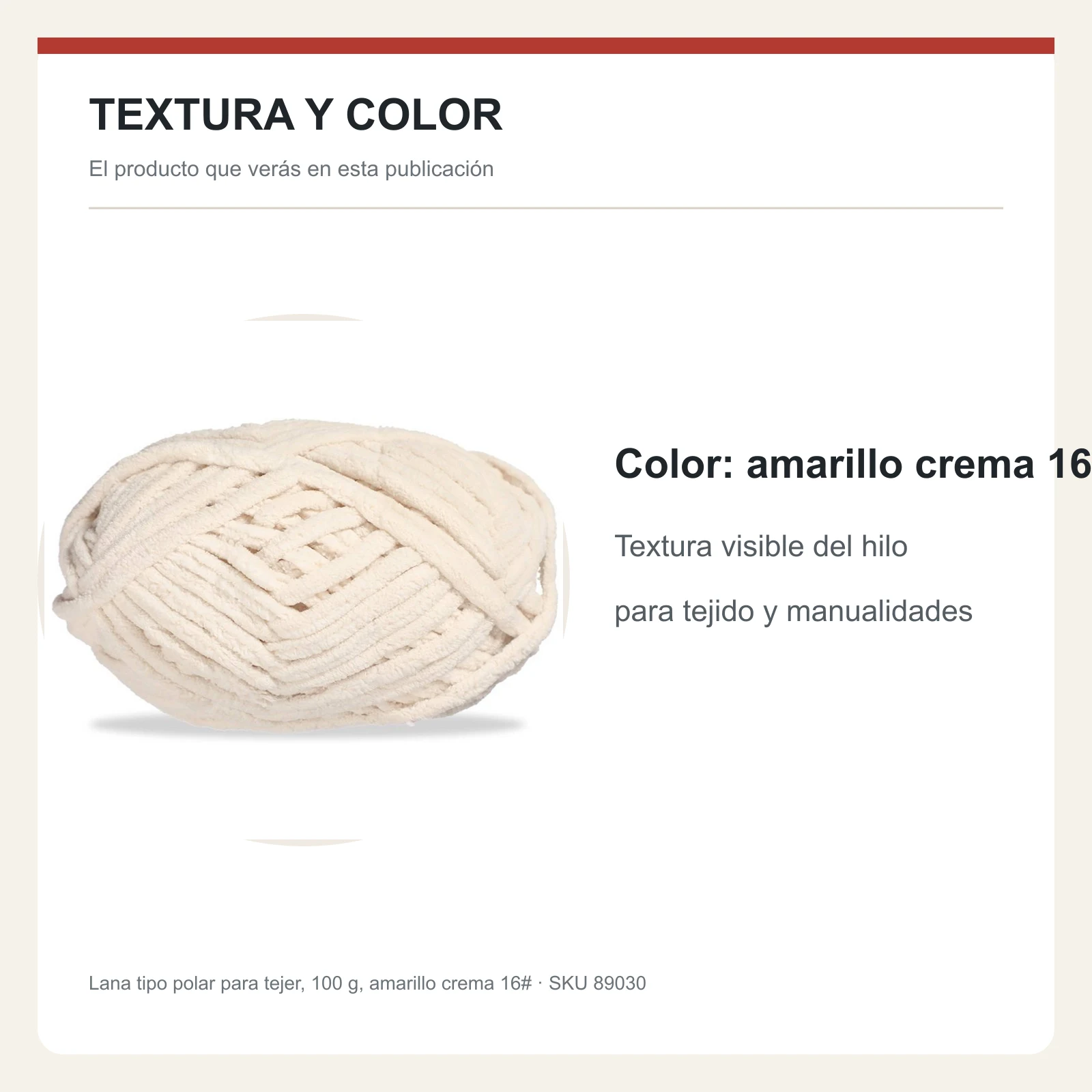 Lana tipo polar para tejer, 100 g, amarillo crema 16# - Imagen 6