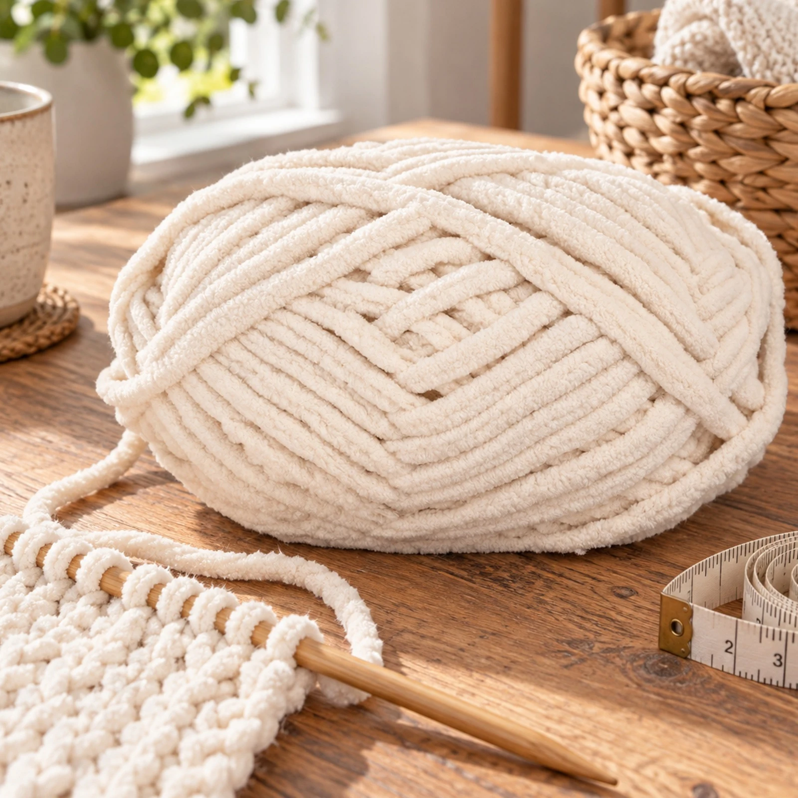 Lana tipo polar para tejer, 100 g, amarillo crema 16# - Imagen 7