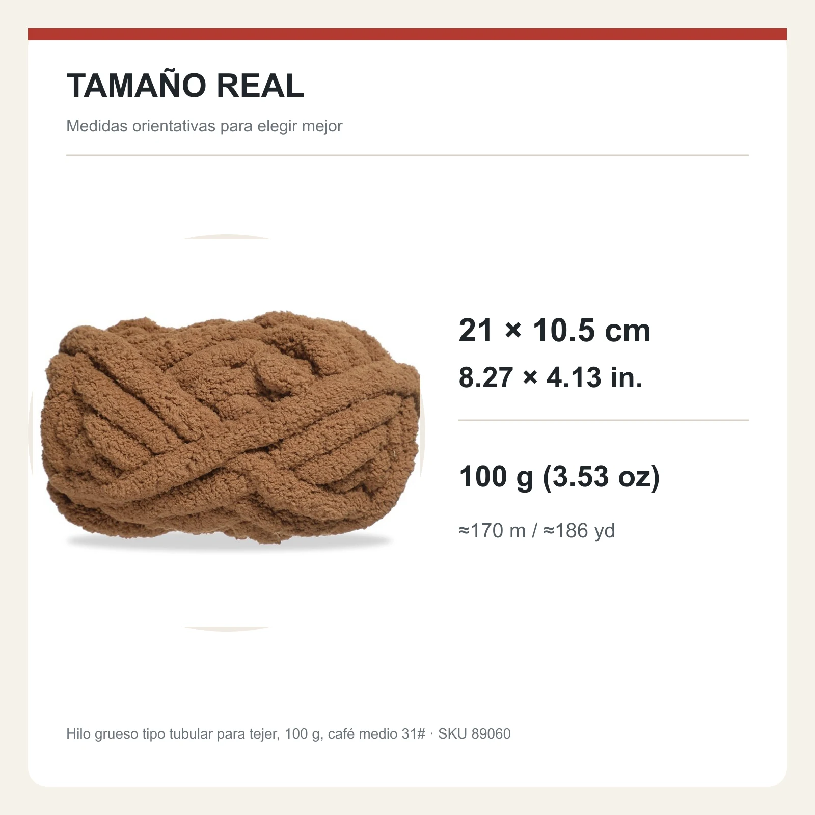 Hilo grueso tipo tubular para tejer, 100 g, café medio 31# - Imagen 5