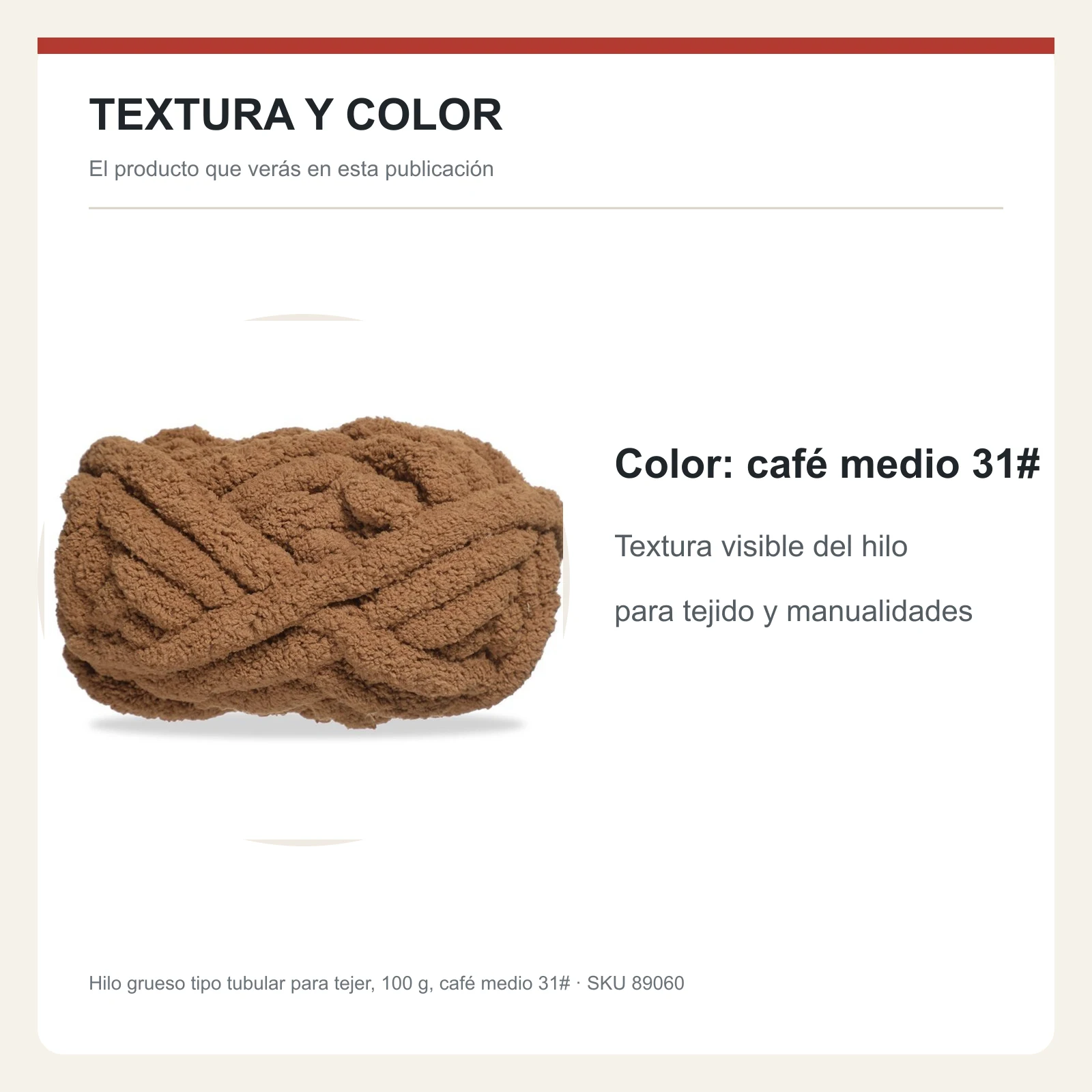 Hilo grueso tipo tubular para tejer, 100 g, café medio 31# - Imagen 6