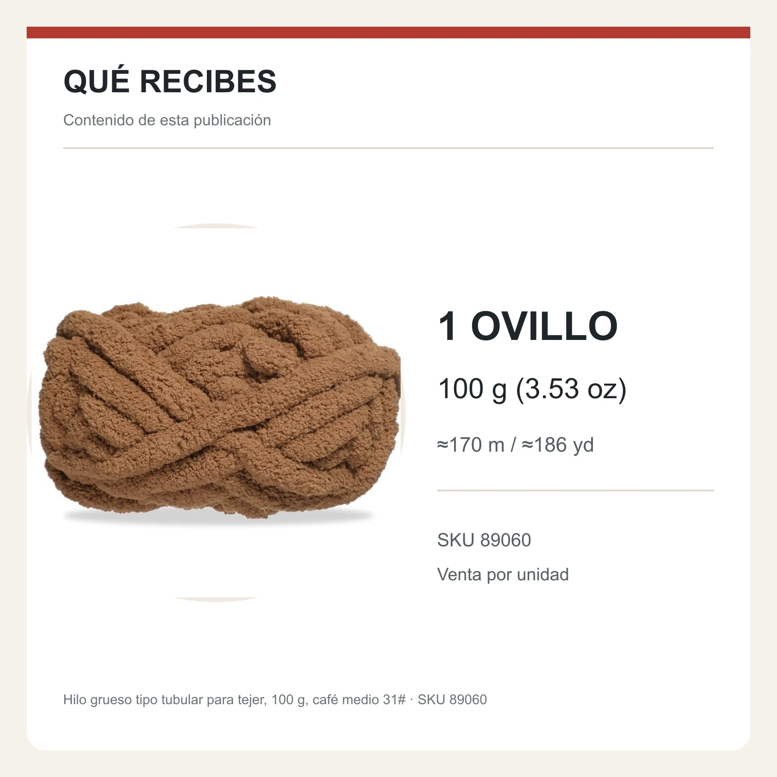 Hilo grueso tipo tubular para tejer, 100 g, café medio 31# - Imagen 8