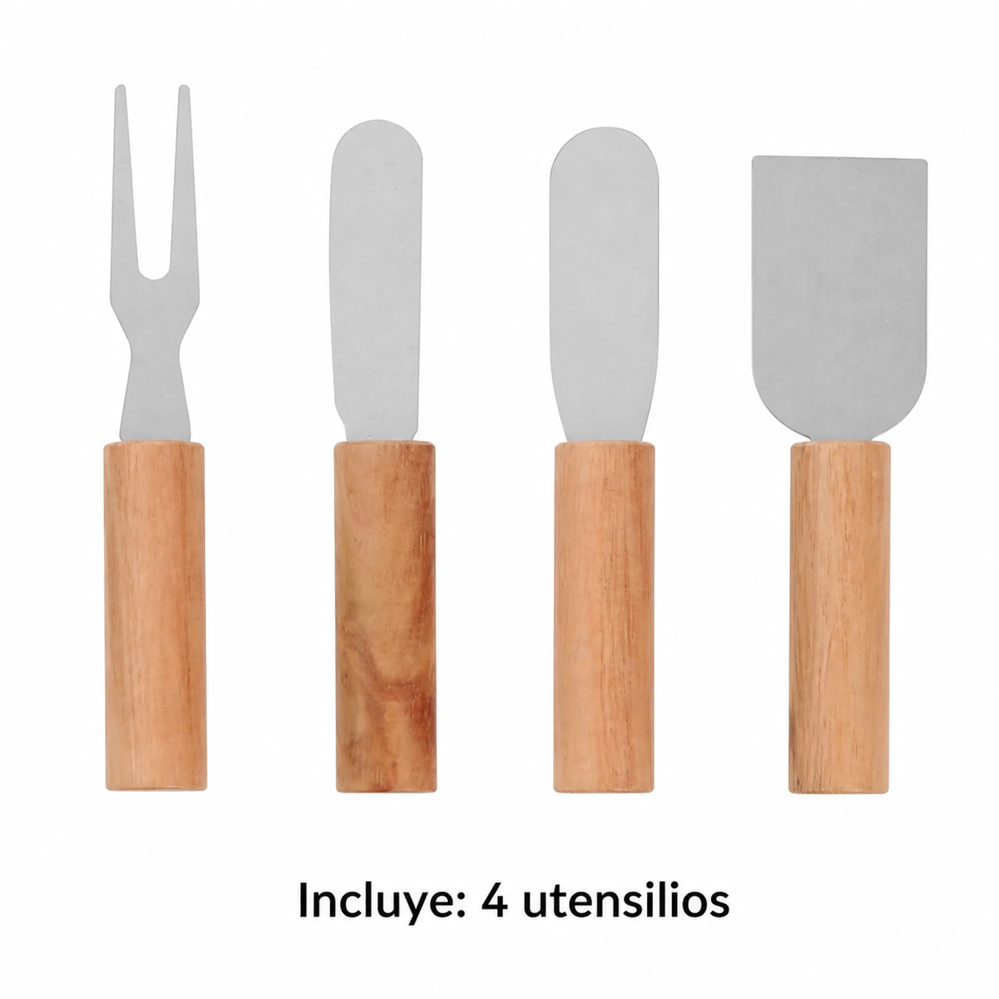 Contenido del paquete con cuatro utensilios diferentes para mantequilla y queso