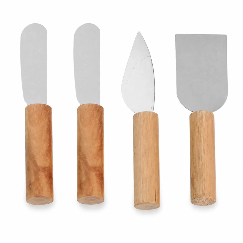 Set de 4 utensilios para mantequilla y queso con acero inoxidable y mango de madera
