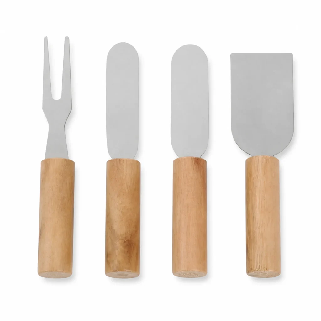 Set de 4 utensilios para mantequilla y queso con acero inoxidable y mango de madera