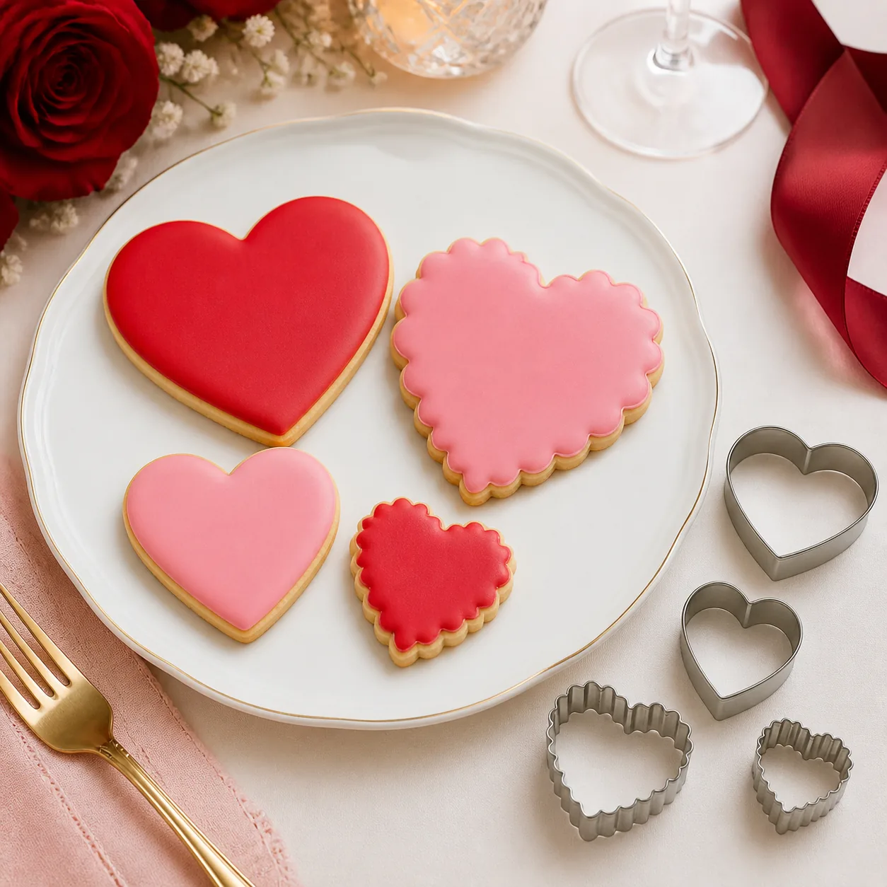Galletas de corazón lisas y onduladas decoradas para celebración