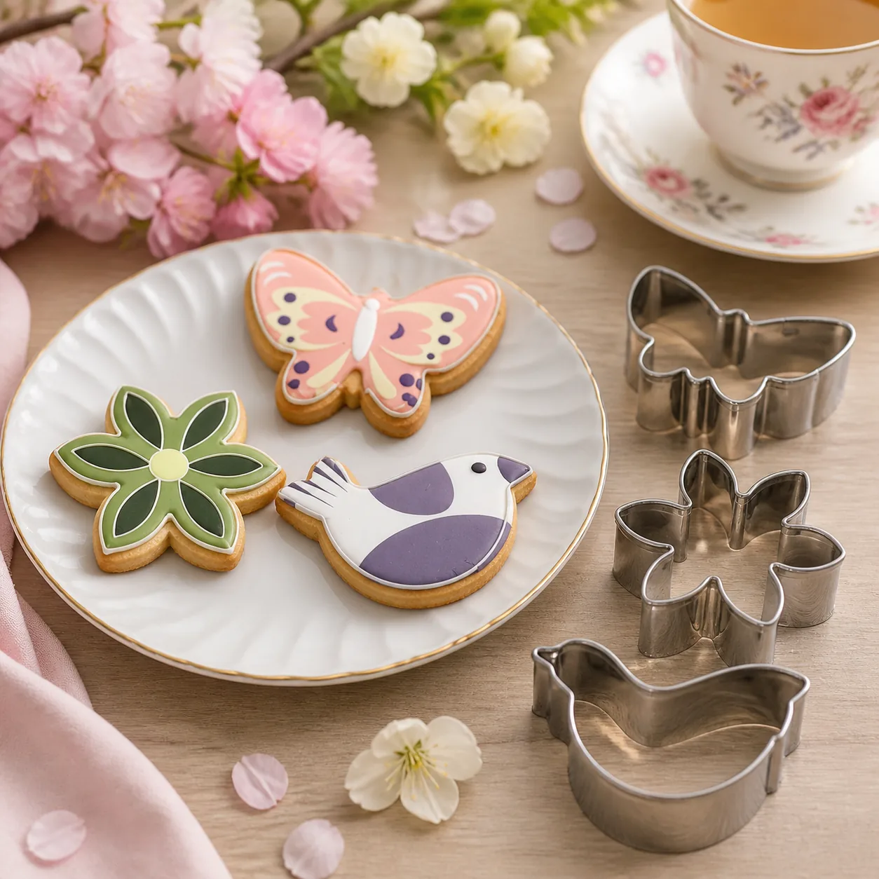 Galletas decoradas de mariposa flor y pájaro para una celebración