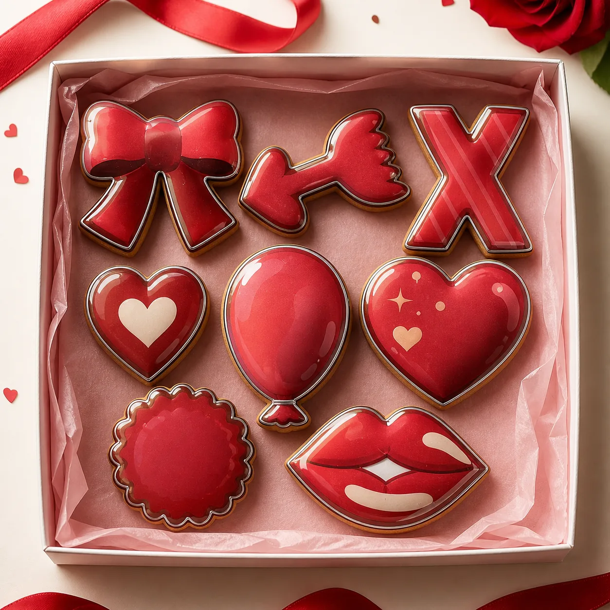 Galletas románticas presentadas en caja de regalo