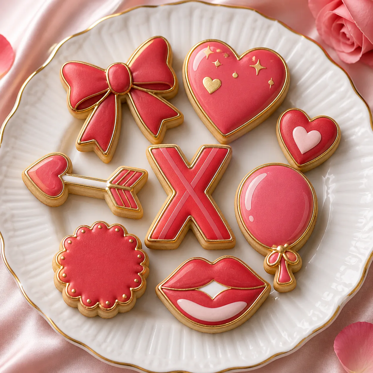Galletas románticas decoradas con las ocho formas del set