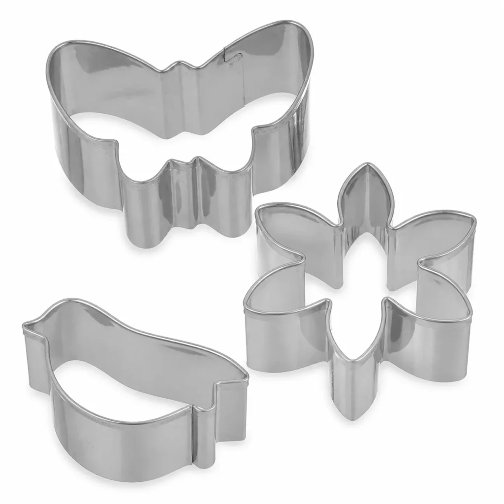 Set de 3 cortadores de mariposa flor y pájaro de acero inoxidable SKU 62224