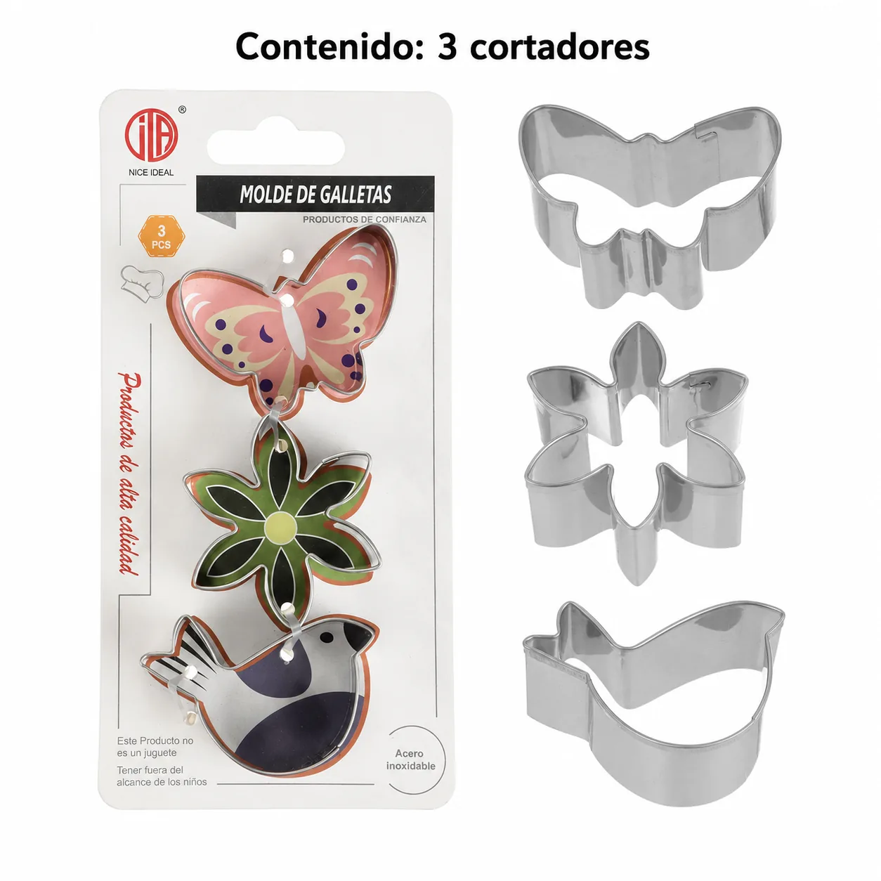 Contenido del paquete con tres cortadores de naturaleza