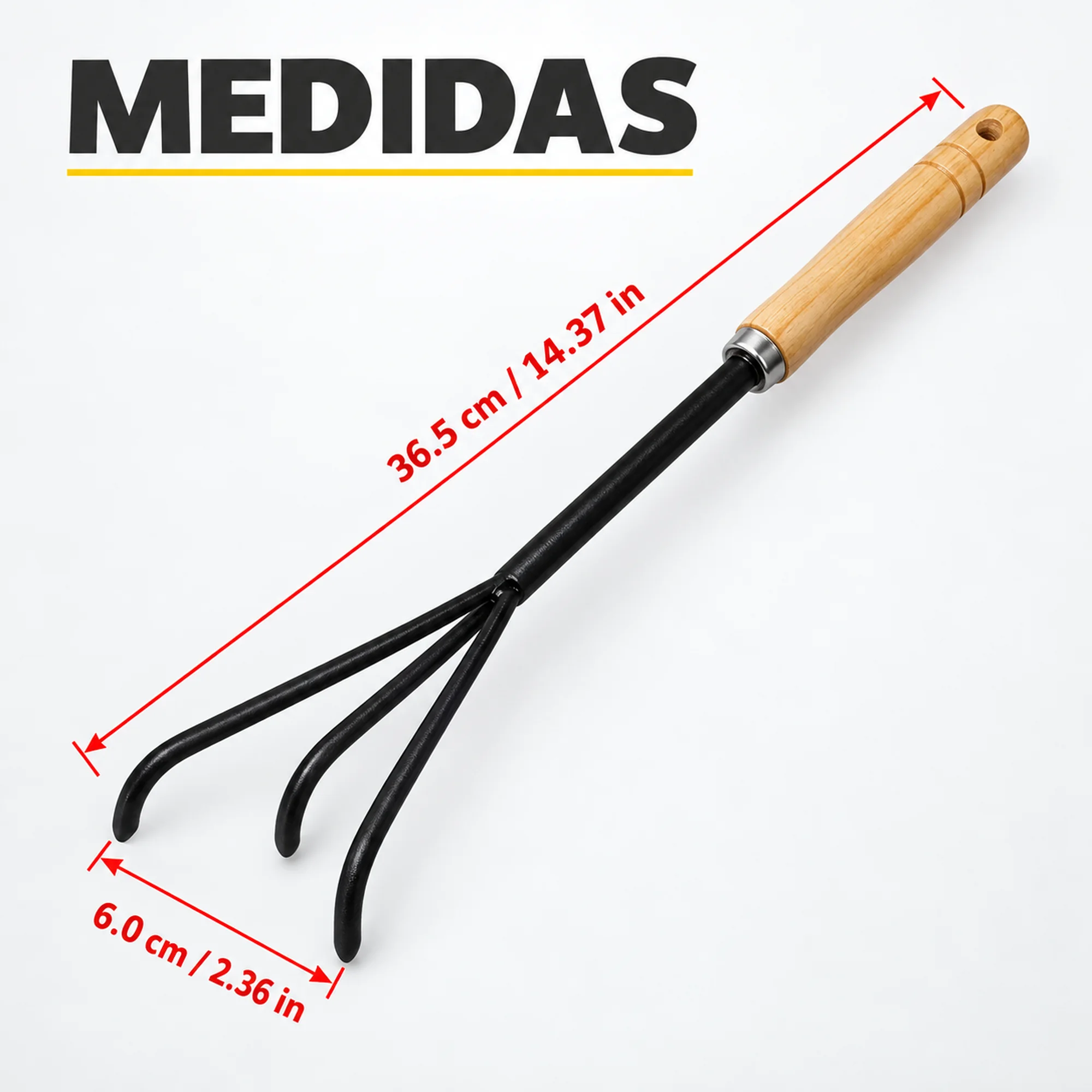 Medidas del cultivador manual: 36,5 cm de largo y 6 cm de ancho.