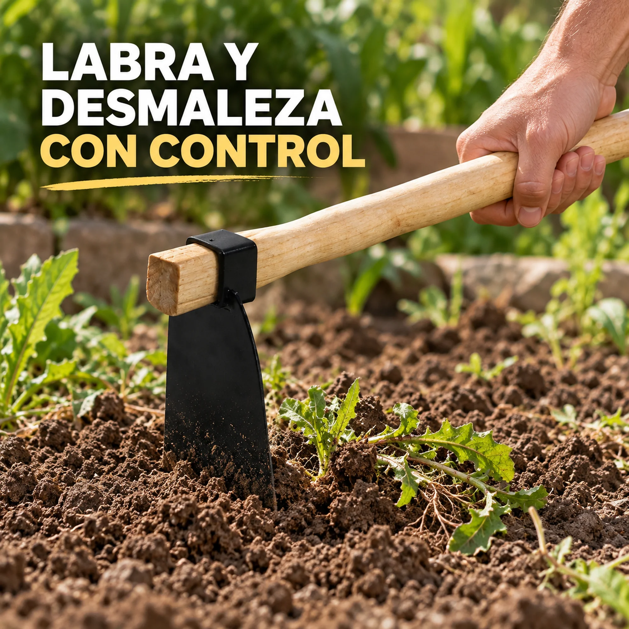 Azada plana grande para labrar la tierra y retirar malezas con control.