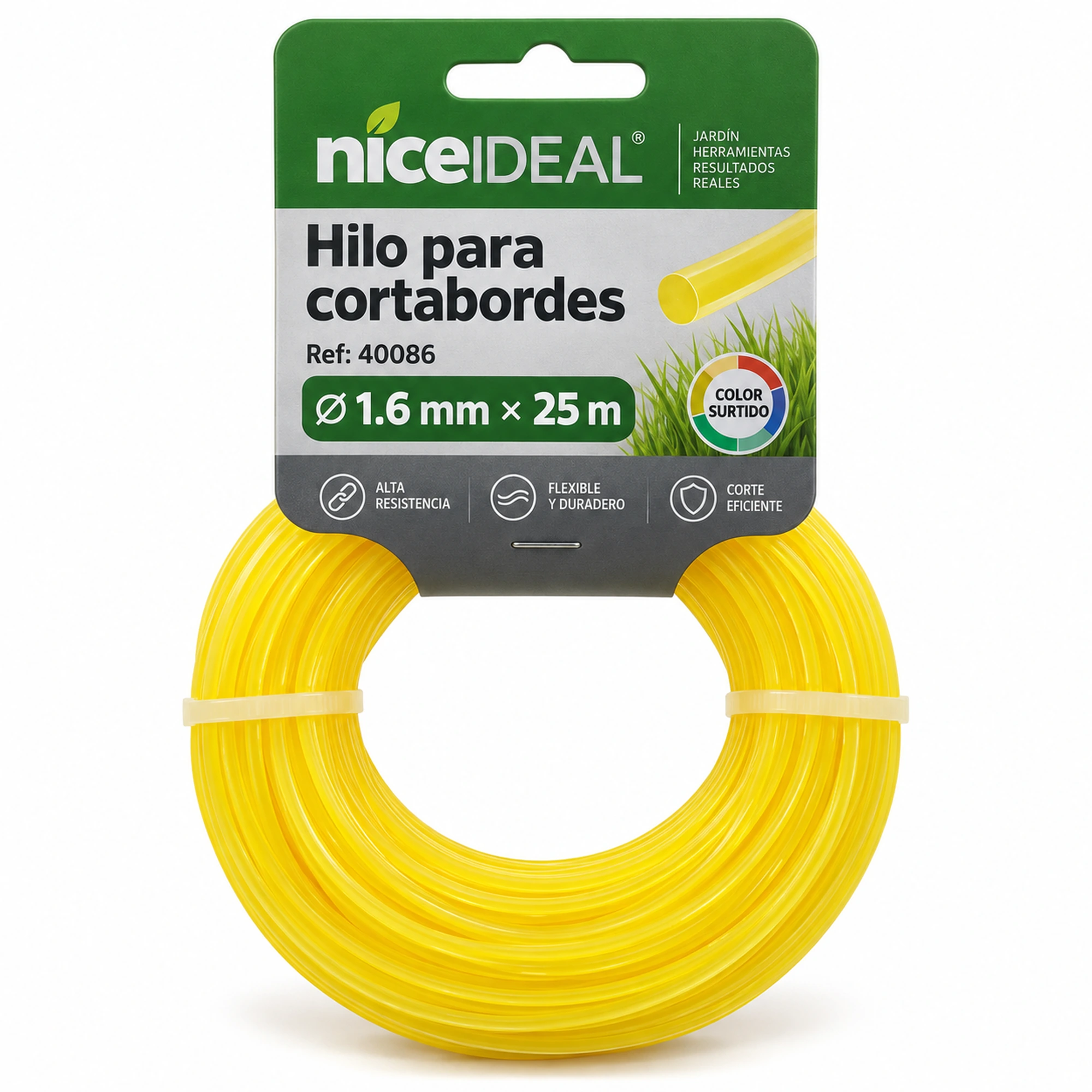 Hilo redondo para cortabordes 1.6 mm × 25 m – SKU 40086