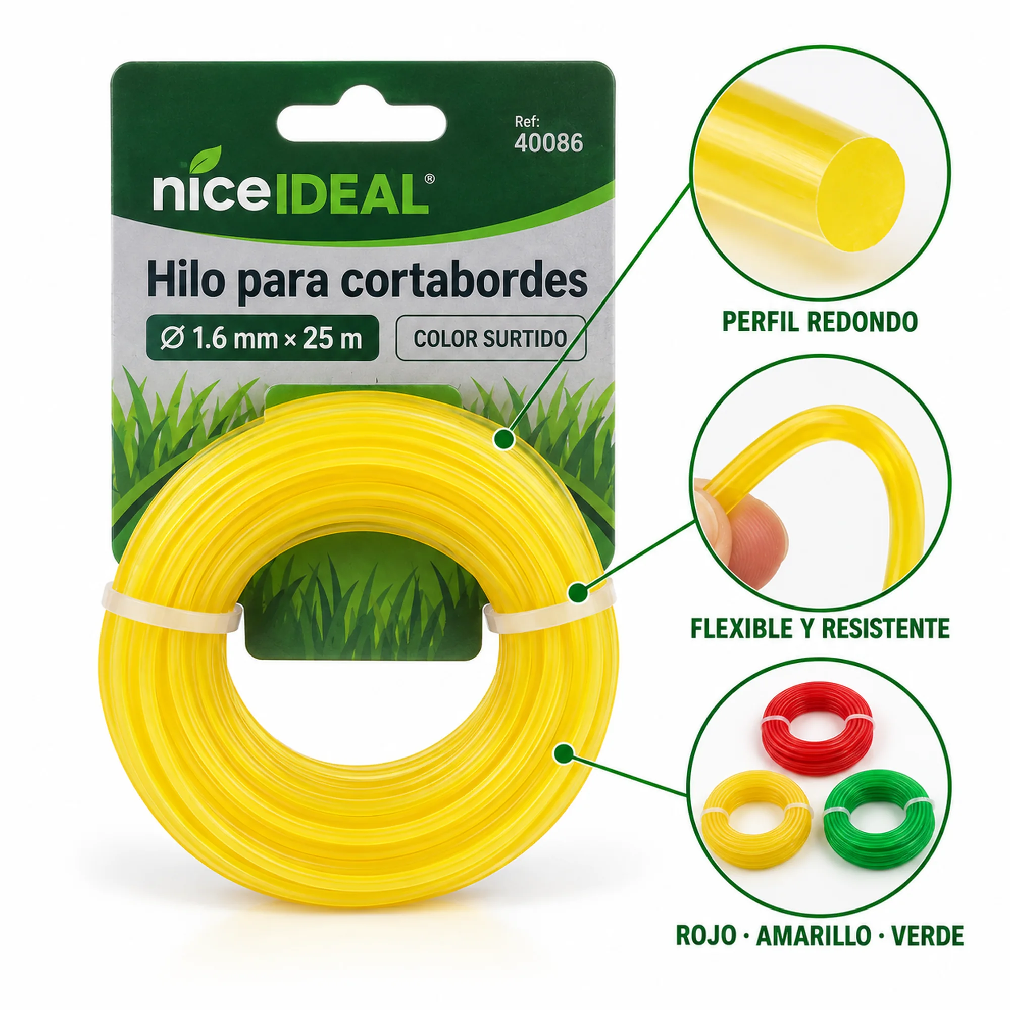 Hilo redondo para cortabordes 1.6 mm × 25 m – SKU 40086 - Imagen 2