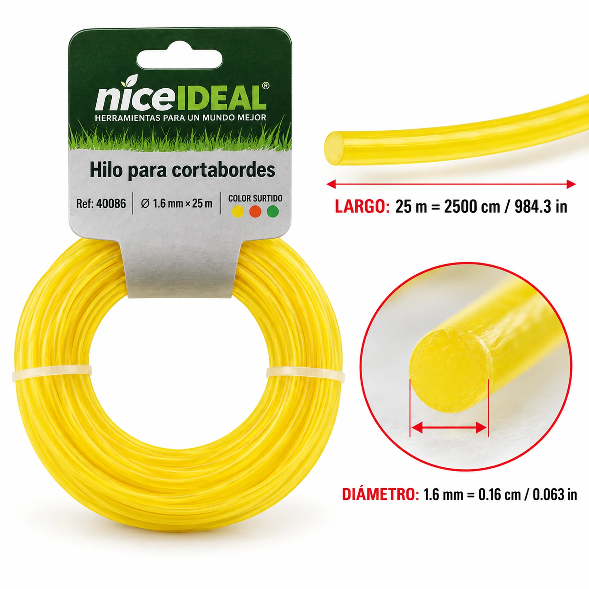 Hilo redondo para cortabordes 1.6 mm × 25 m – SKU 40086 - Imagen 3