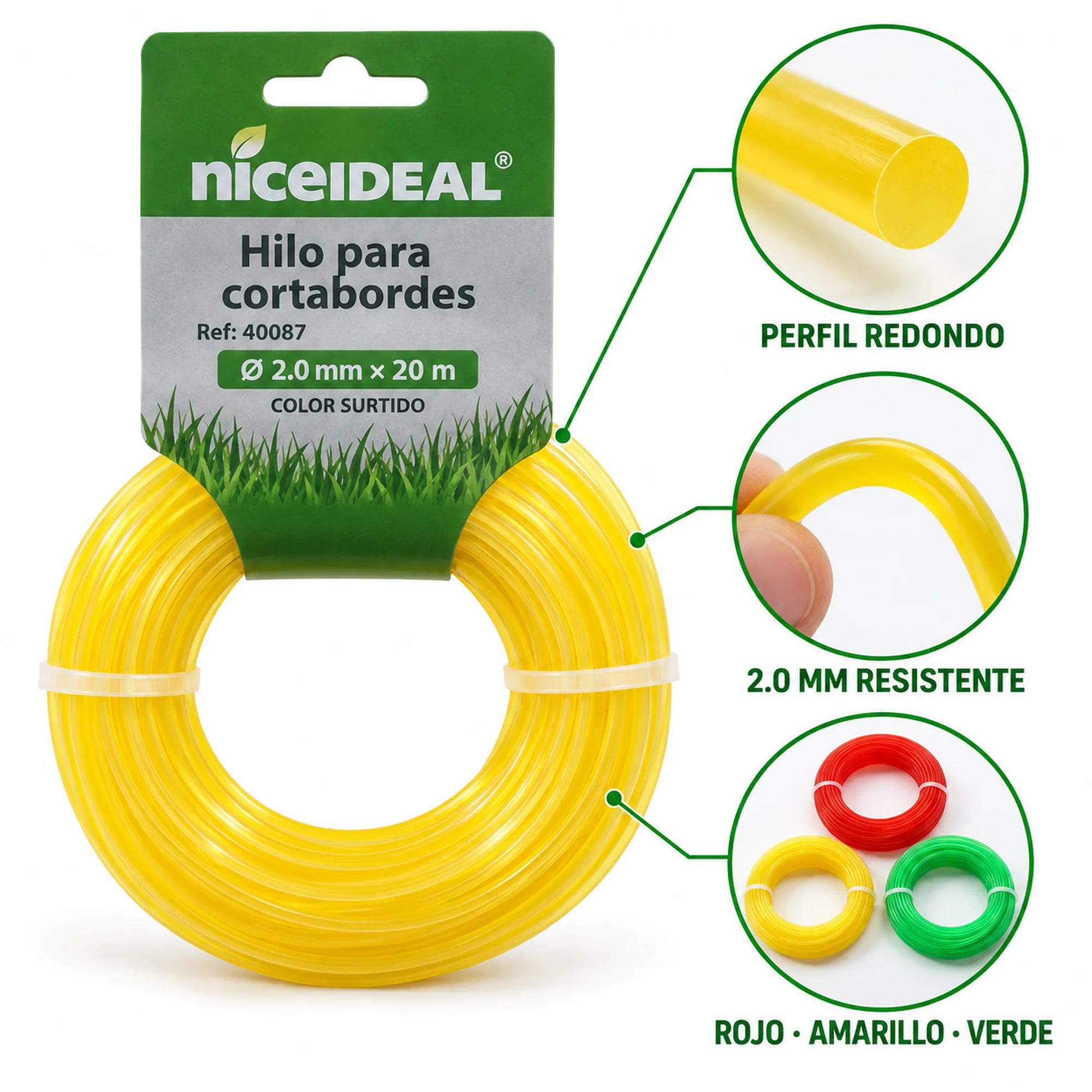 Hilo redondo para cortabordes 2.0 mm × 20 m – SKU 40087 - Imagen 2
