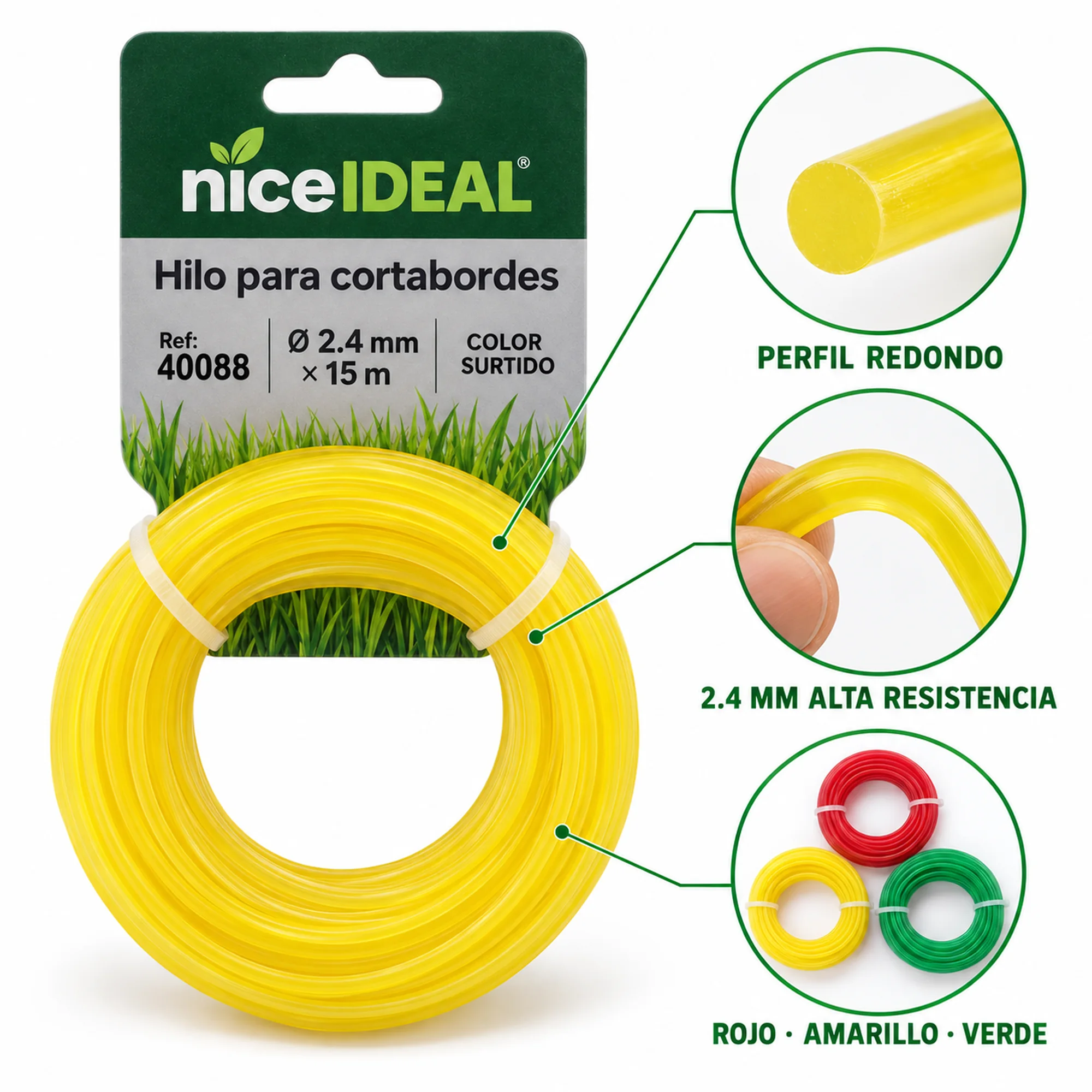 Hilo redondo para cortabordes 2.4 mm × 15 m – SKU 40088 - Imagen 2