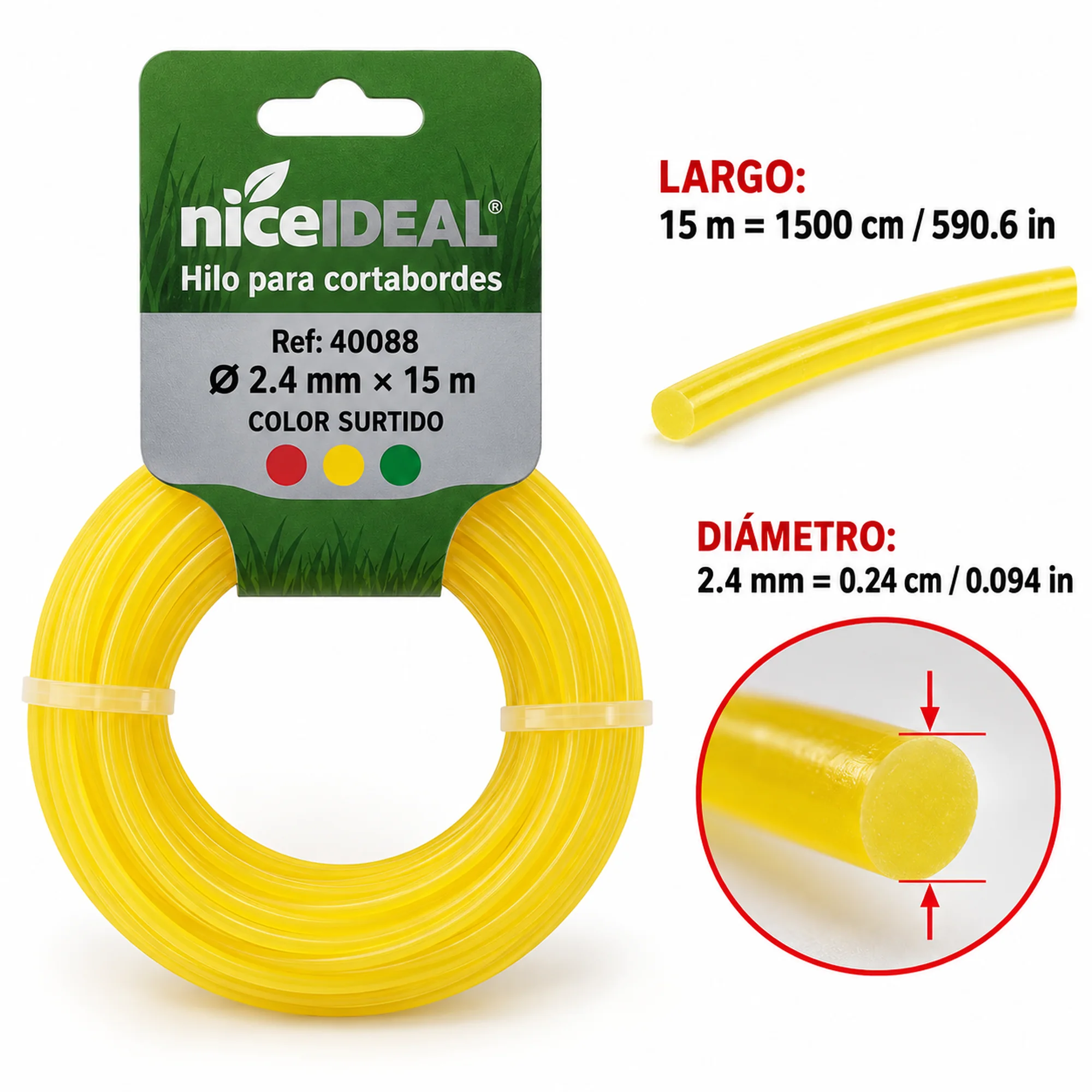 Hilo redondo para cortabordes 2.4 mm × 15 m – SKU 40088 - Imagen 3