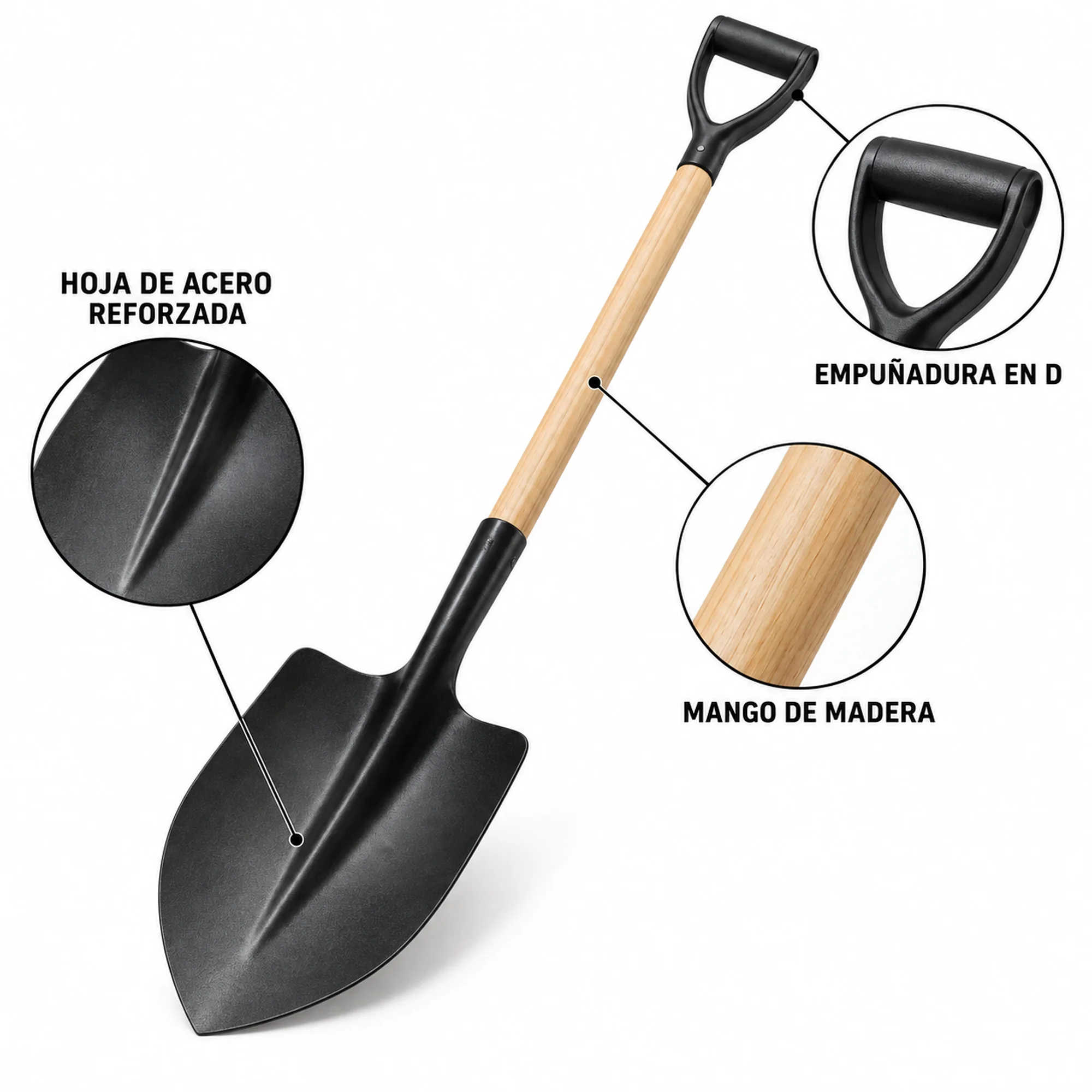 Pala de punta con mango de madera 28 × 106 cm – SKU 40090 - Imagen 2