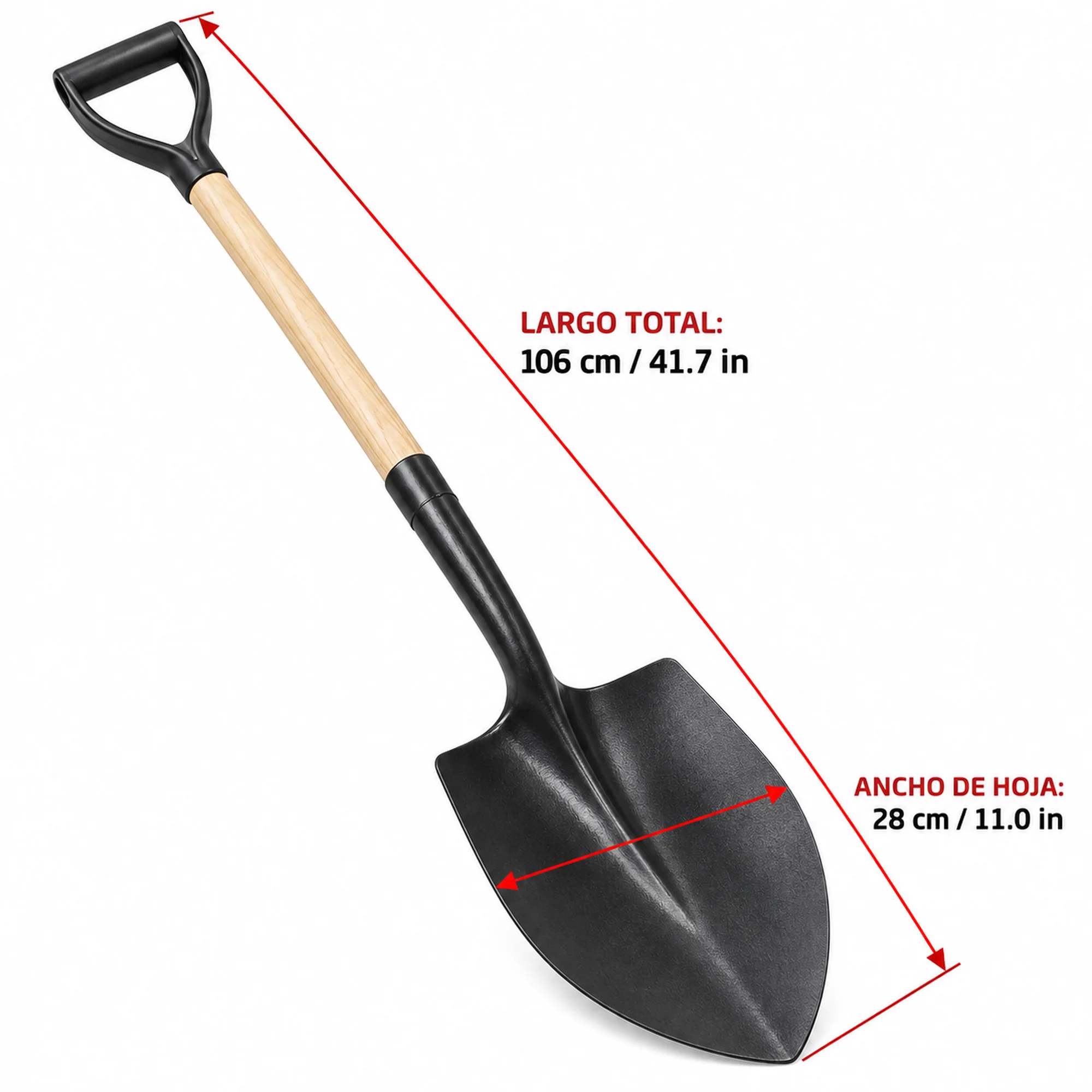 Pala de punta con mango de madera 28 × 106 cm – SKU 40090 - Imagen 3