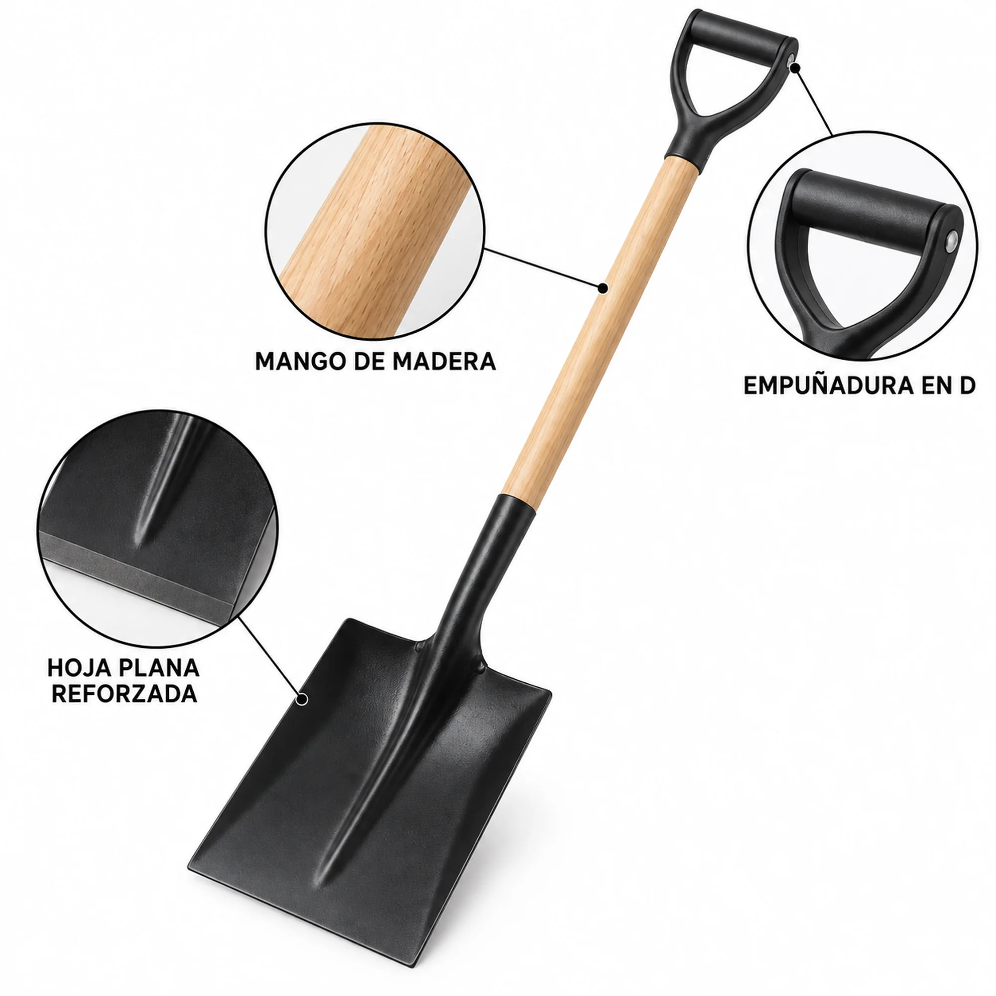 Pala plana con mango de madera 26 × 106 cm – SKU 40091 - Imagen 2