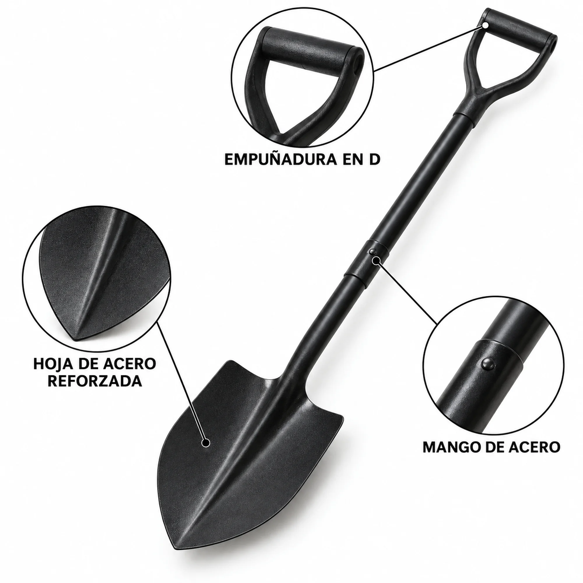 Pala de punta con mango de acero 28 × 102 cm – SKU 40092 - Imagen 2