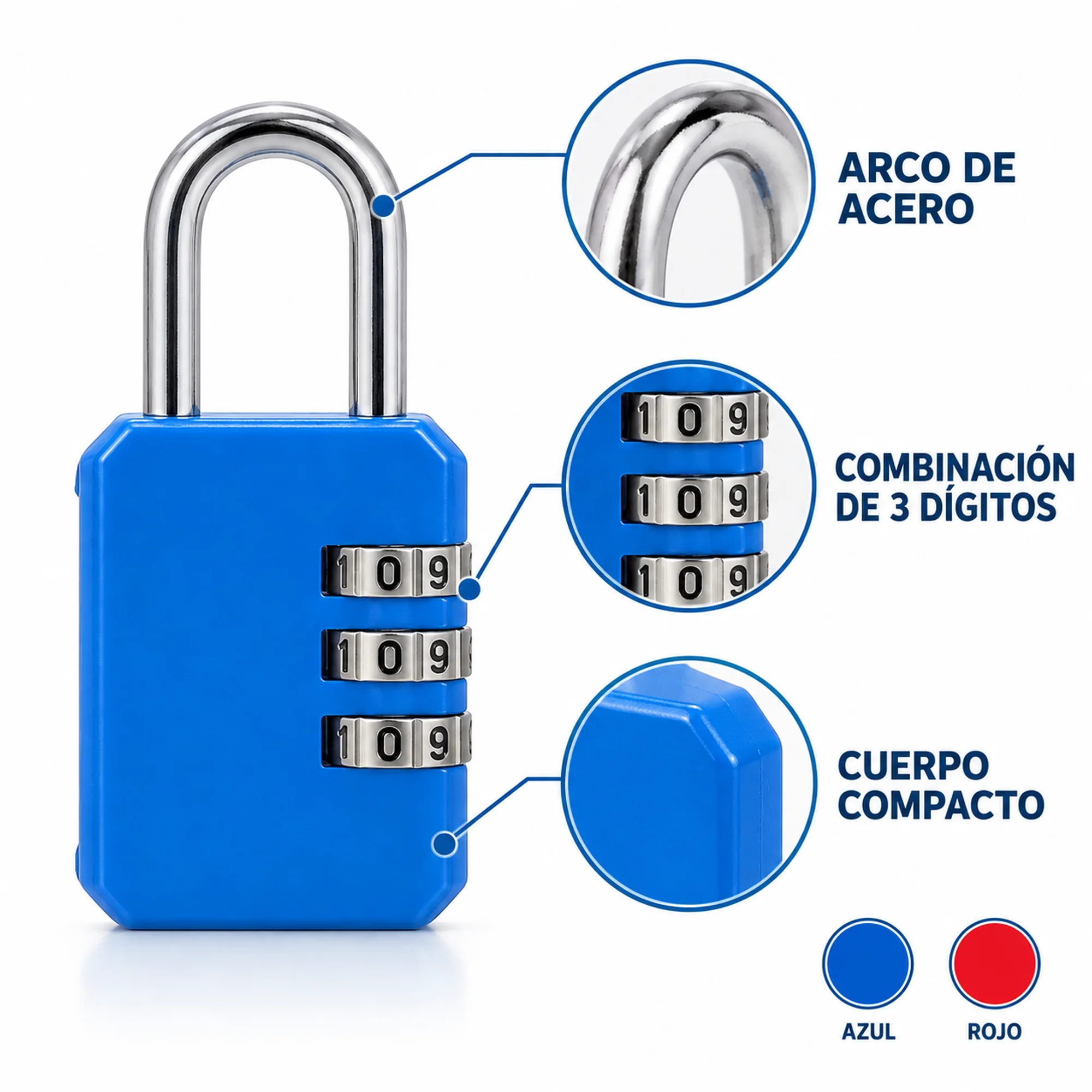 Candado compacto 805A con combinación de 3 dígitos, 20 mm – SKU 41001 - Imagen 2