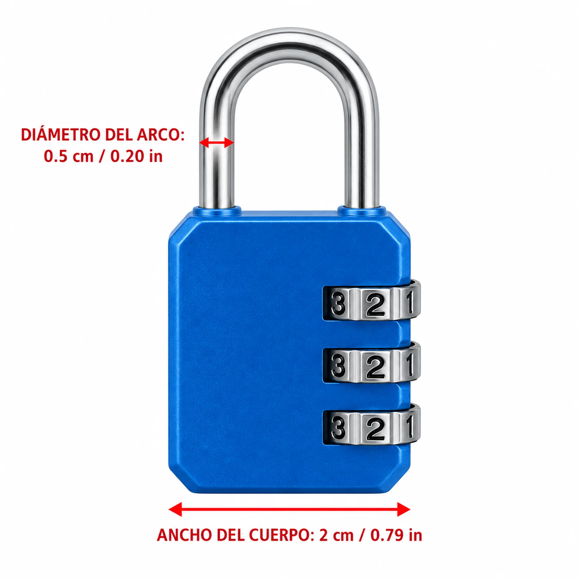 Candado compacto 805A con combinación de 3 dígitos, 20 mm – SKU 41001 - Imagen 3