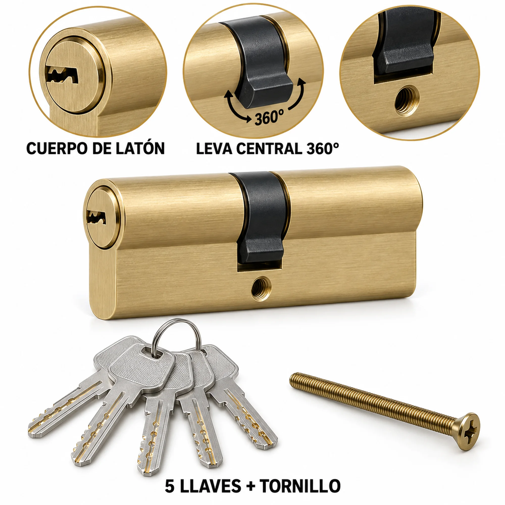 Cilindro europeo de latón 60 mm – SKU 41003 - Imagen 2