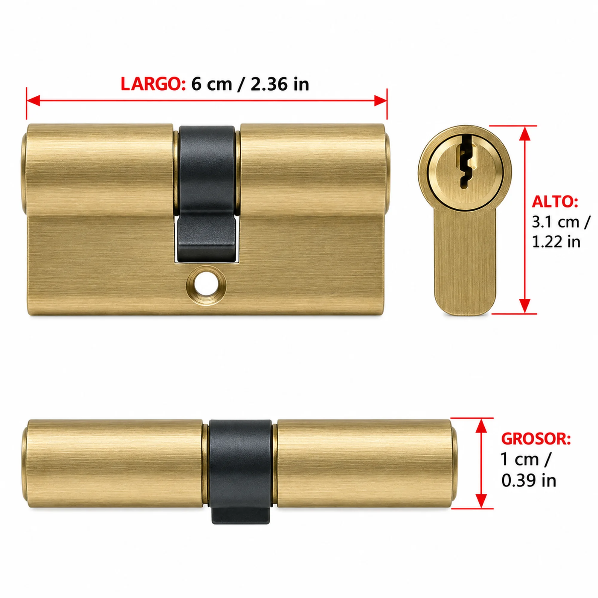 Cilindro europeo de latón 60 mm – SKU 41003 - Imagen 3