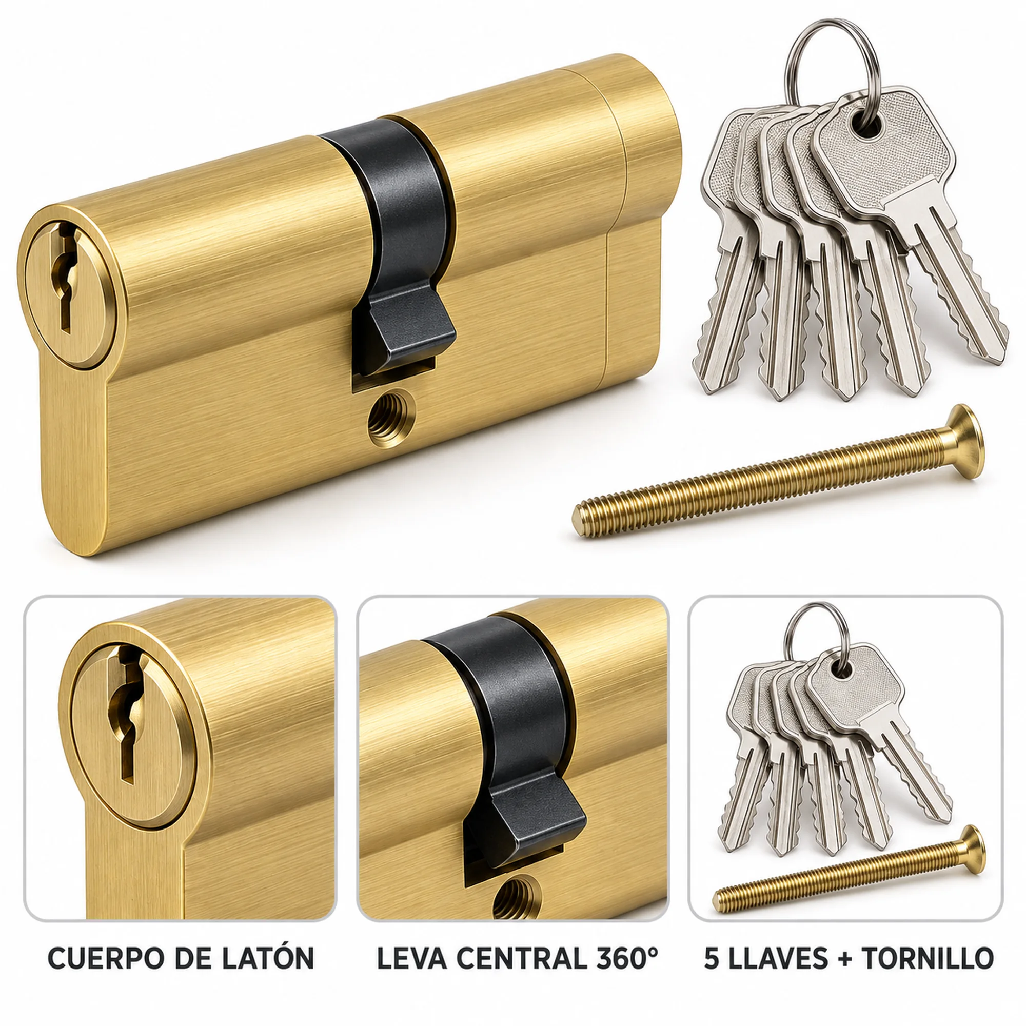 Cilindro europeo de latón 70 mm – SKU 41004 - Imagen 2