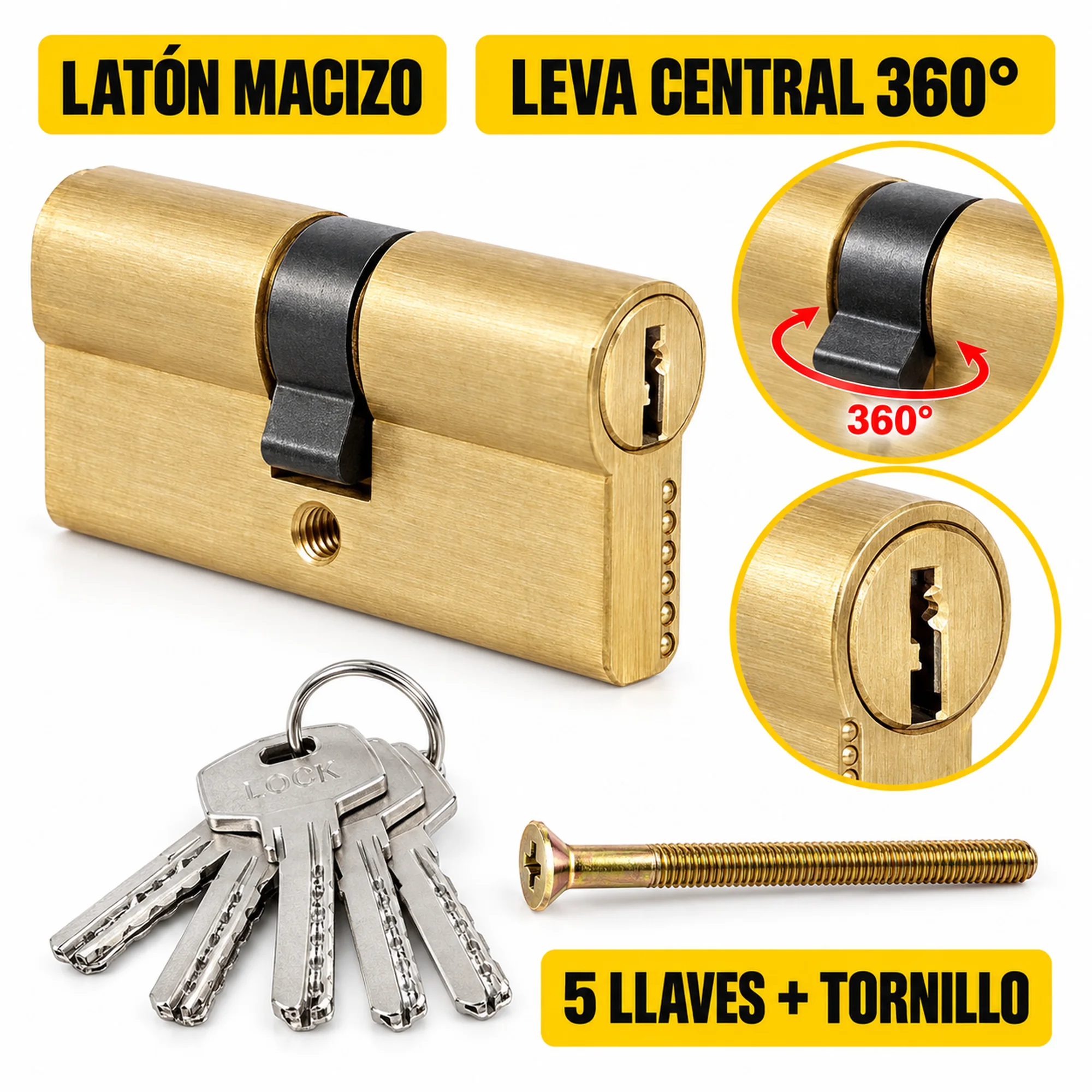 Cilindro europeo de latón 80 mm – SKU 41005 - Imagen 2
