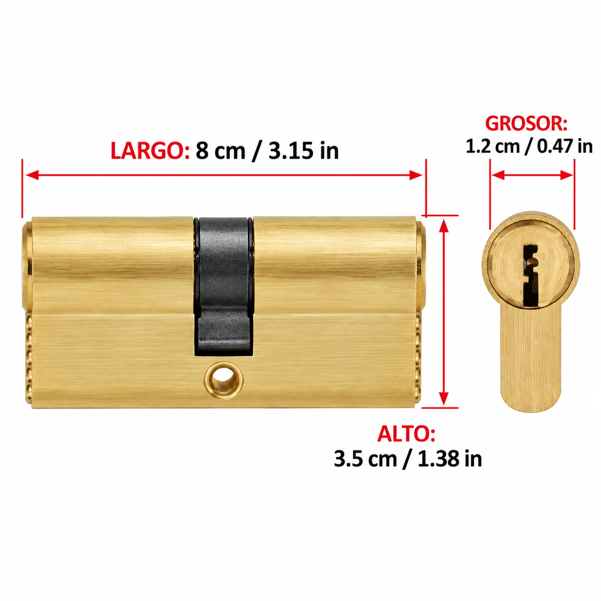 Cilindro europeo de latón 80 mm – SKU 41005 - Imagen 3