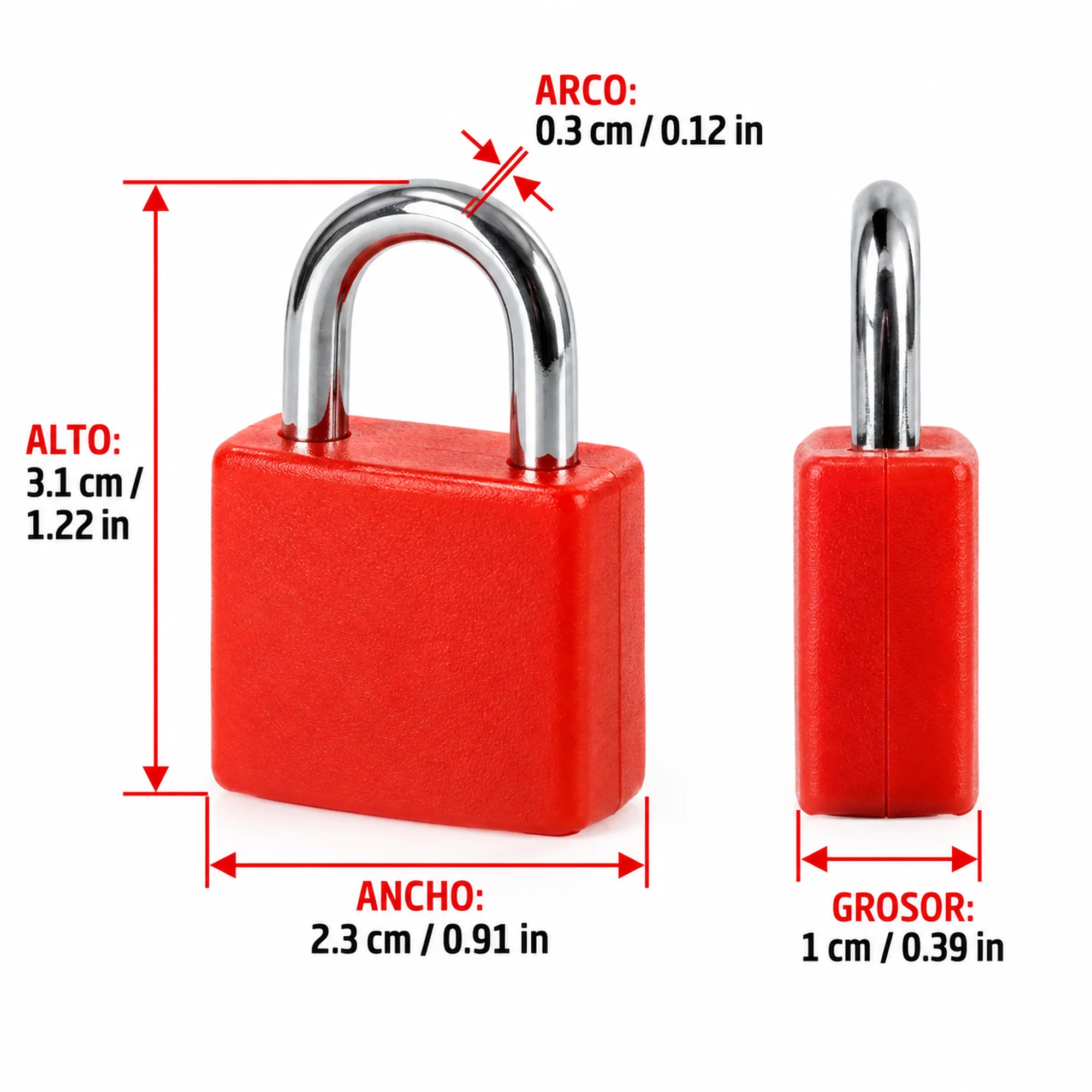 Candado compacto con cubierta plástica roja – SKU 41006 - Imagen 3