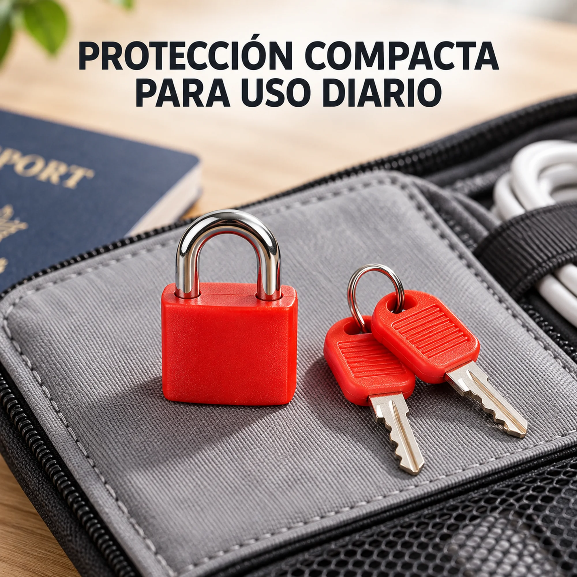 Candado compacto con cubierta plástica roja – SKU 41006 - Imagen 4