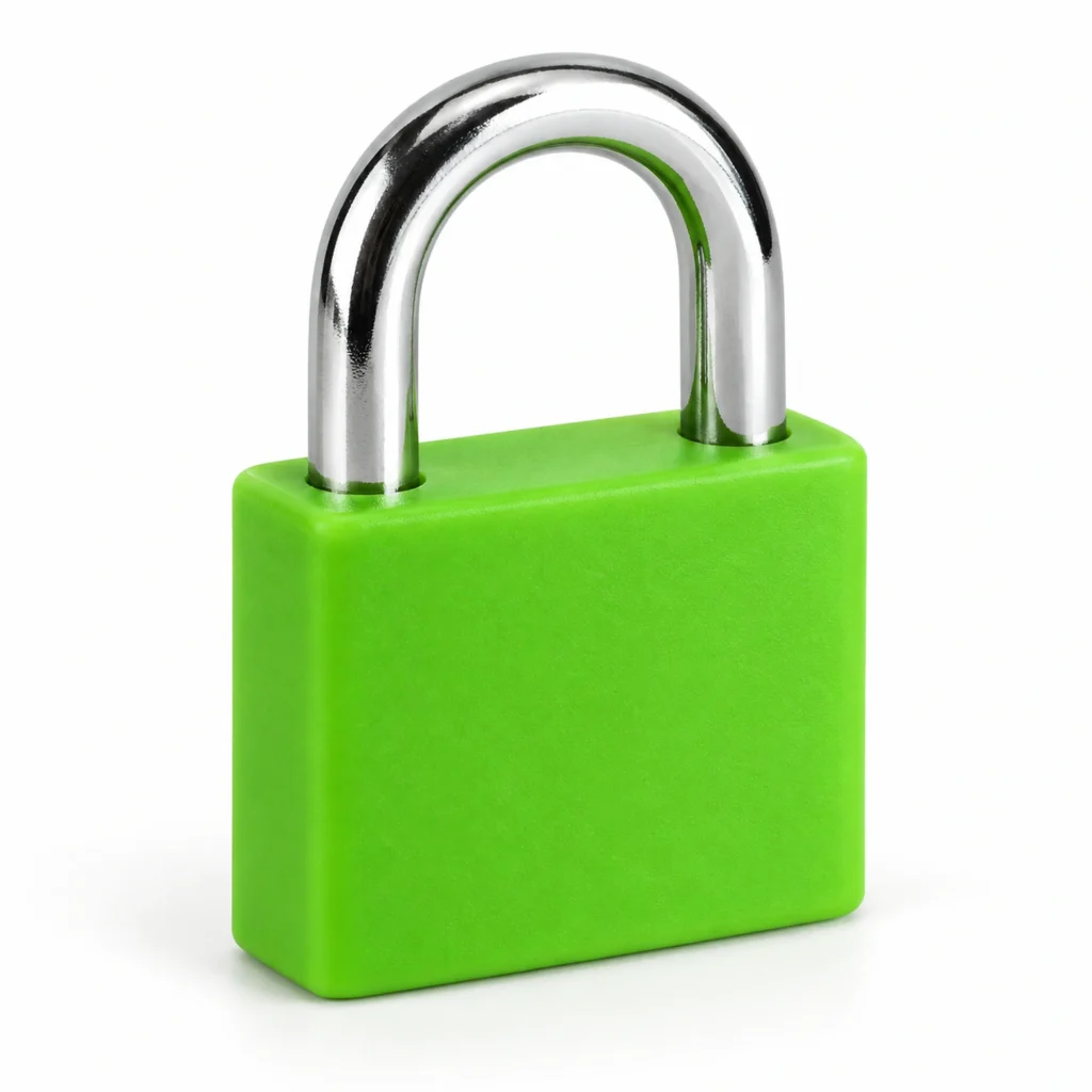 Candado compacto con cubierta plástica verde – SKU 41007