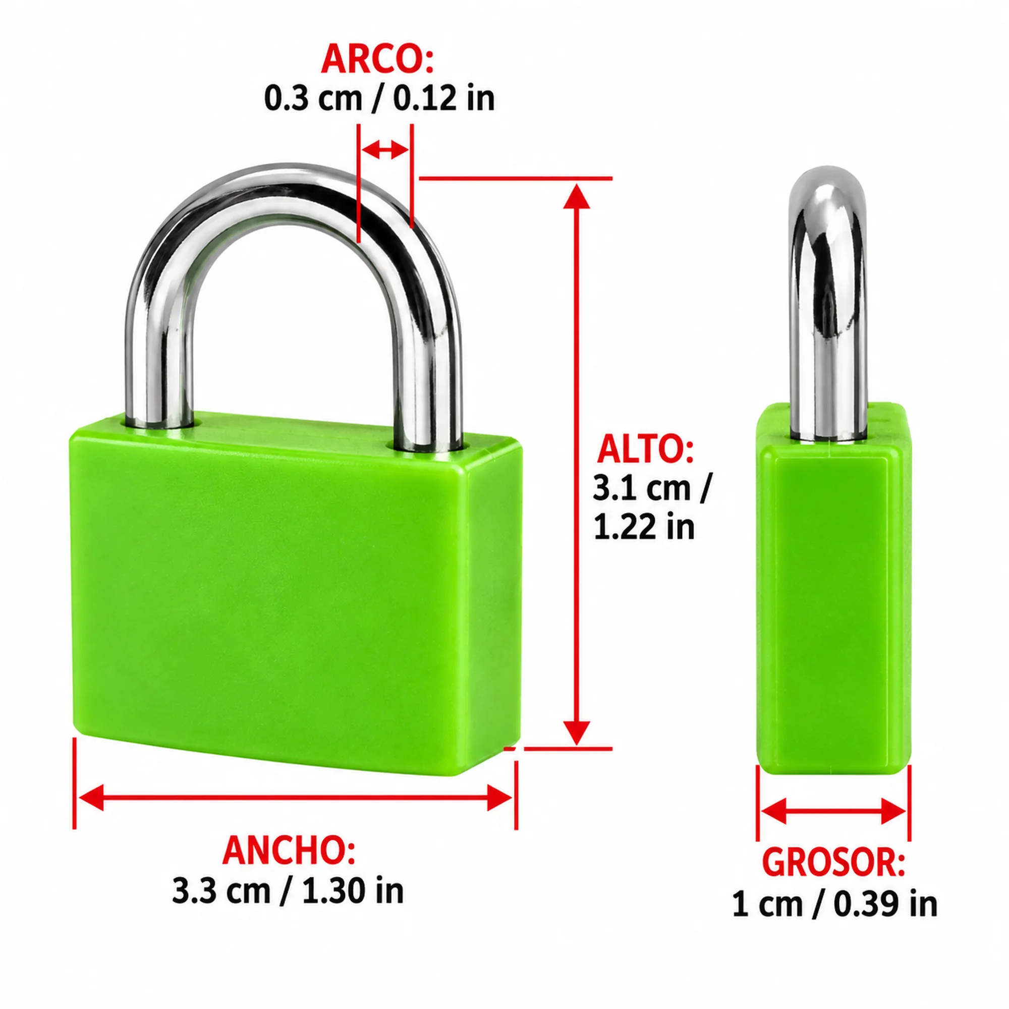 Candado compacto con cubierta plástica verde – SKU 41007 - Imagen 3