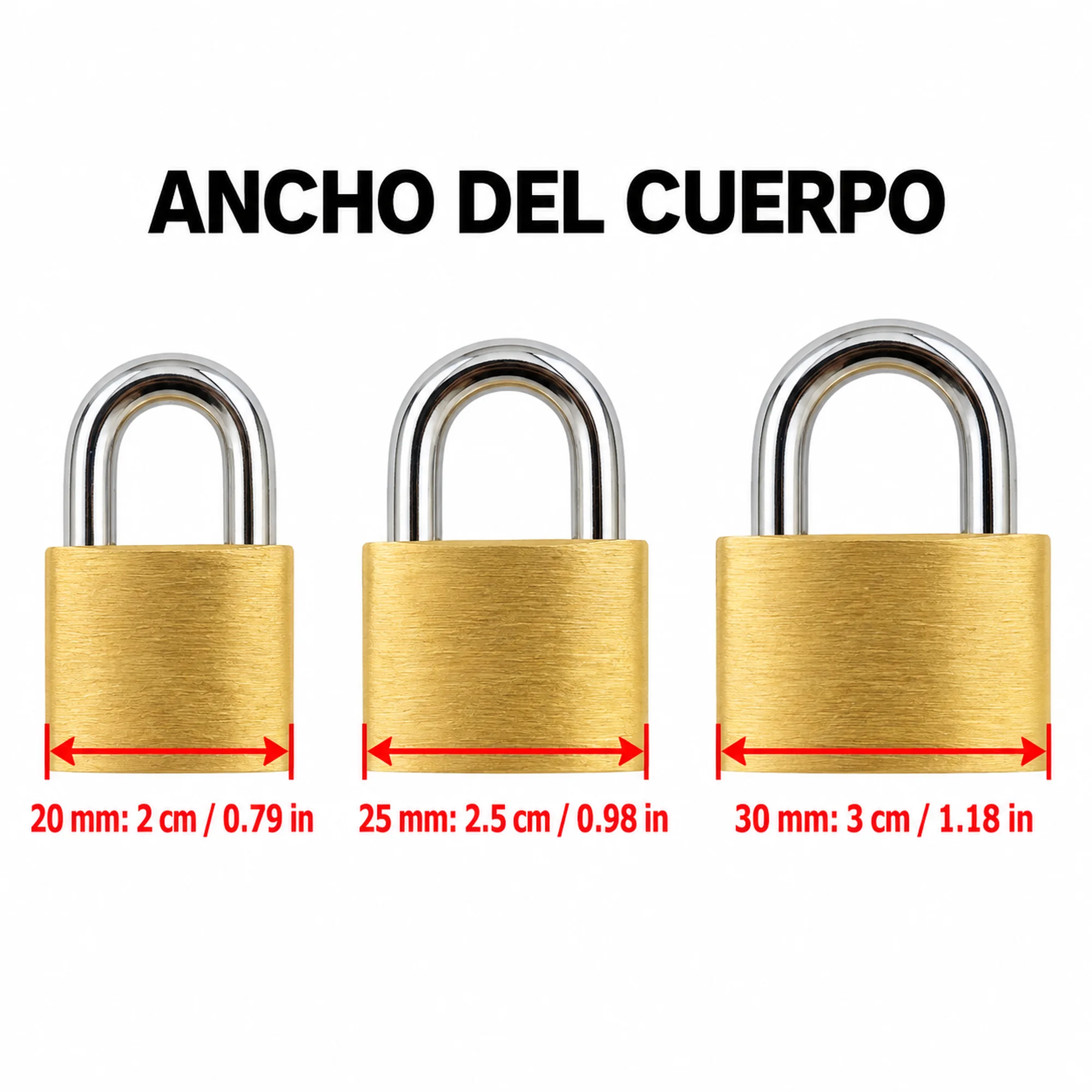 Set de 3 candados de latón 20/25/30 mm – SKU 41008 - Imagen 3