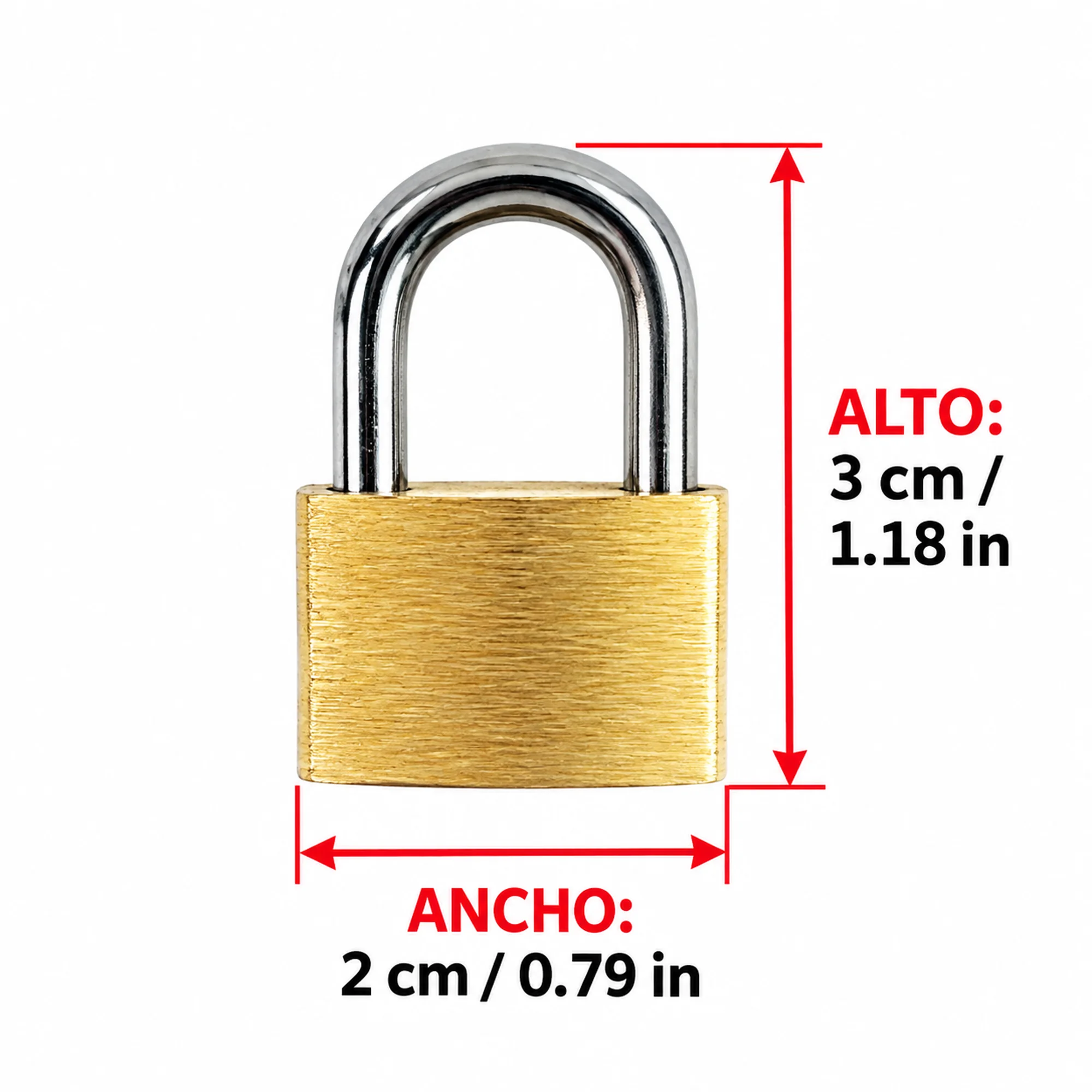 Candado de latón con arco ancho 20 mm – SKU 41009 - Imagen 3