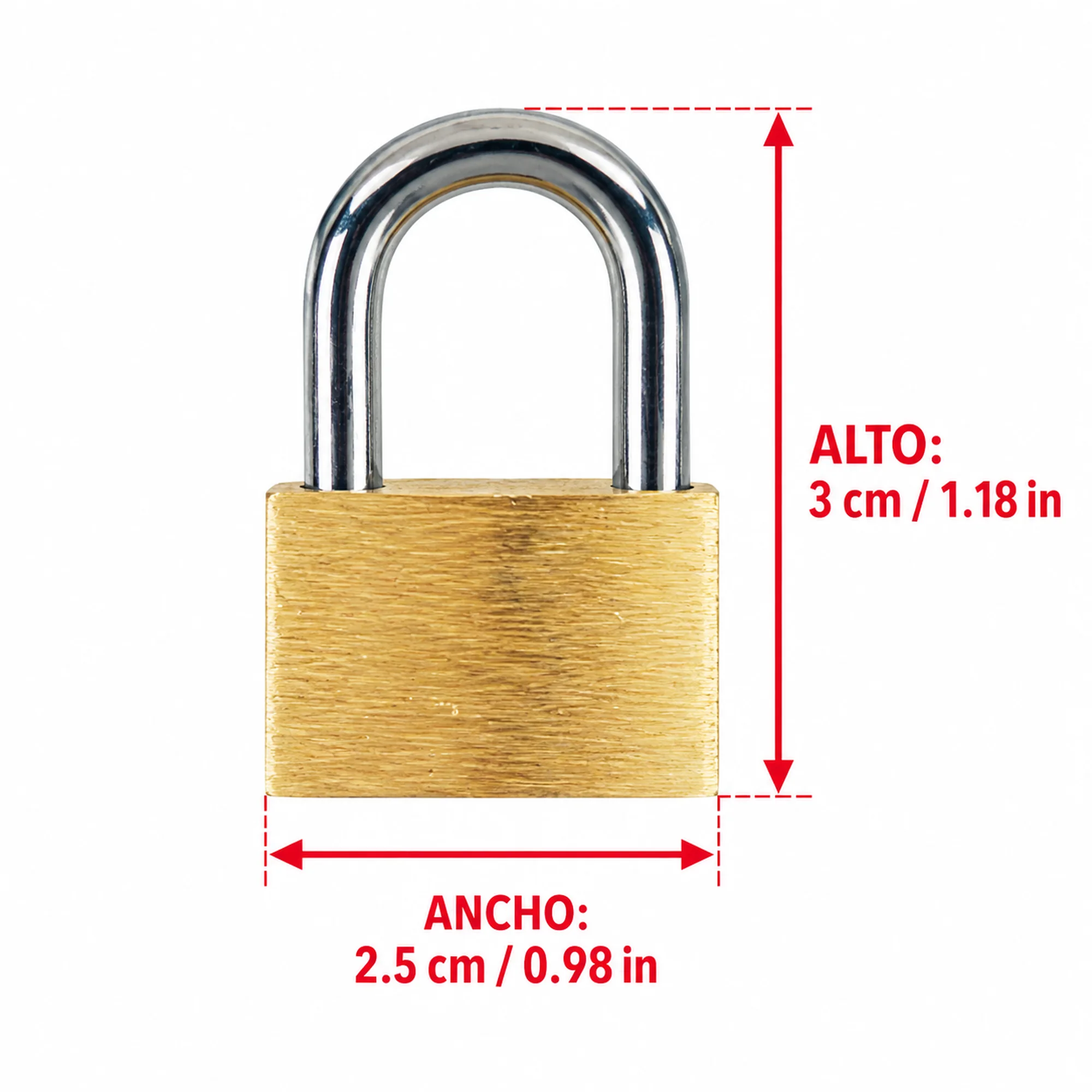 Candado de latón con arco ancho 25 mm – SKU 41010 - Imagen 3