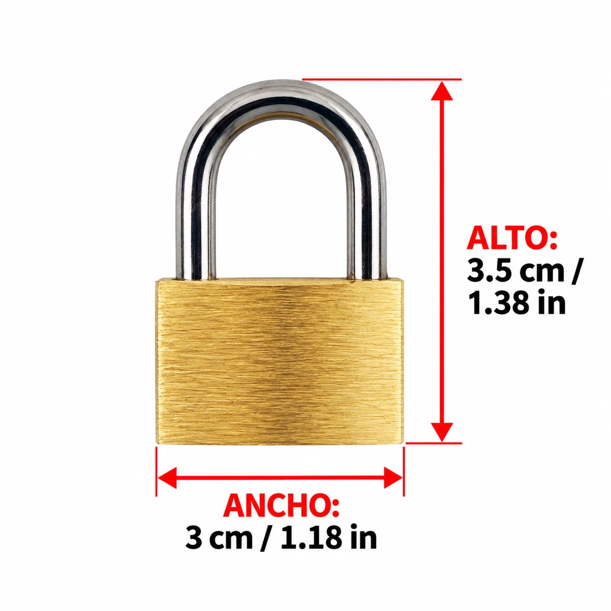 Candado de latón con arco ancho 30 mm – SKU 41011 - Imagen 3
