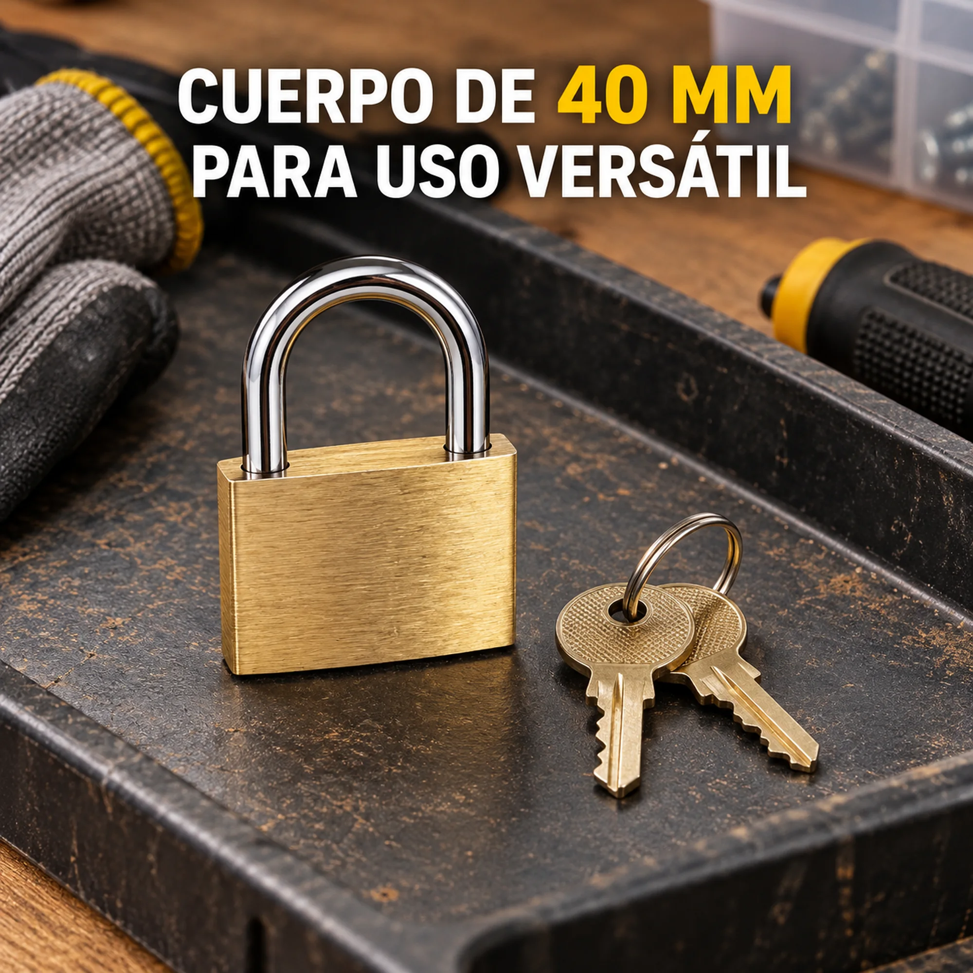 Candado de latón con arco ancho 40 mm – SKU 41012 - Imagen 4