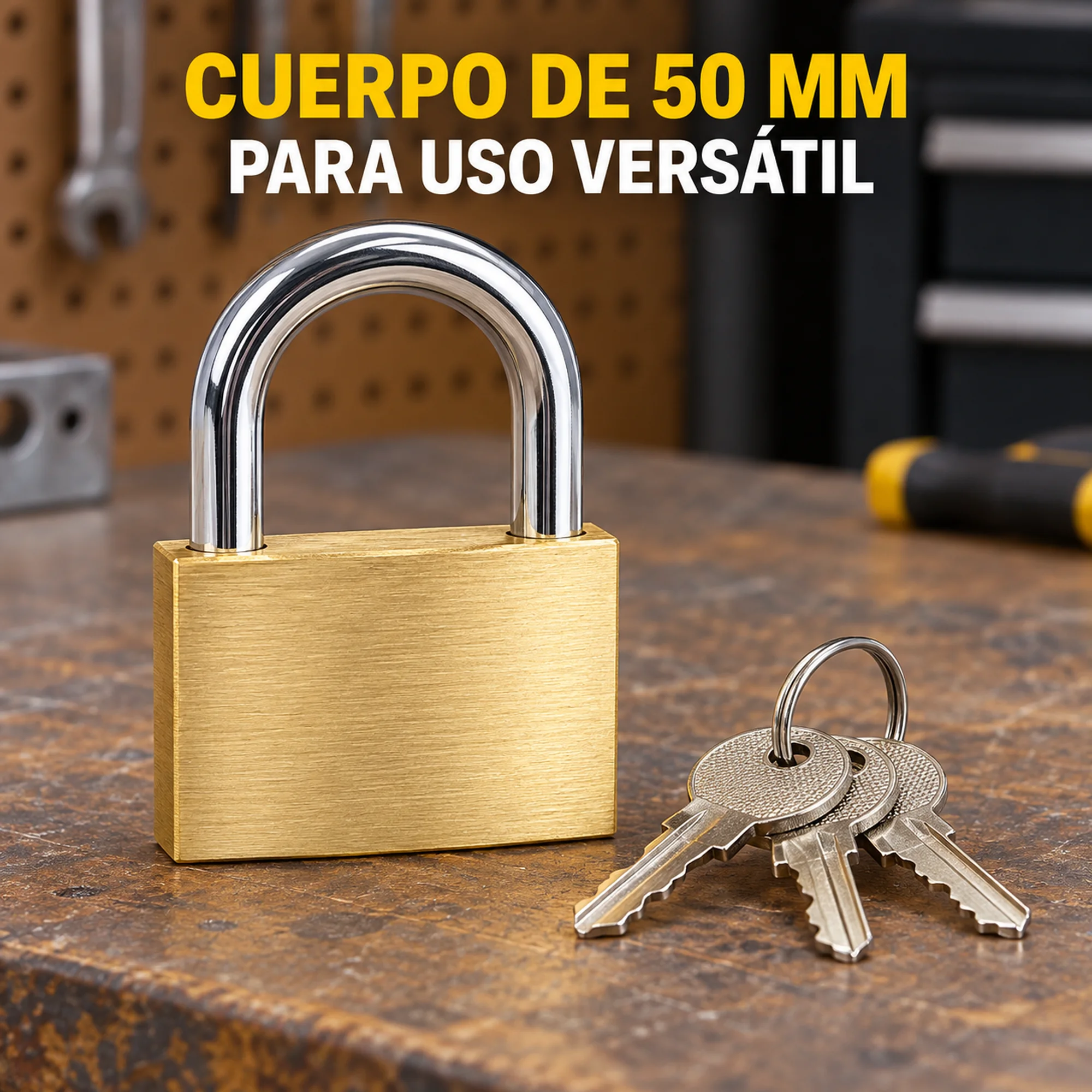 Candado de latón con arco ancho 50 mm – SKU 41013 - Imagen 4