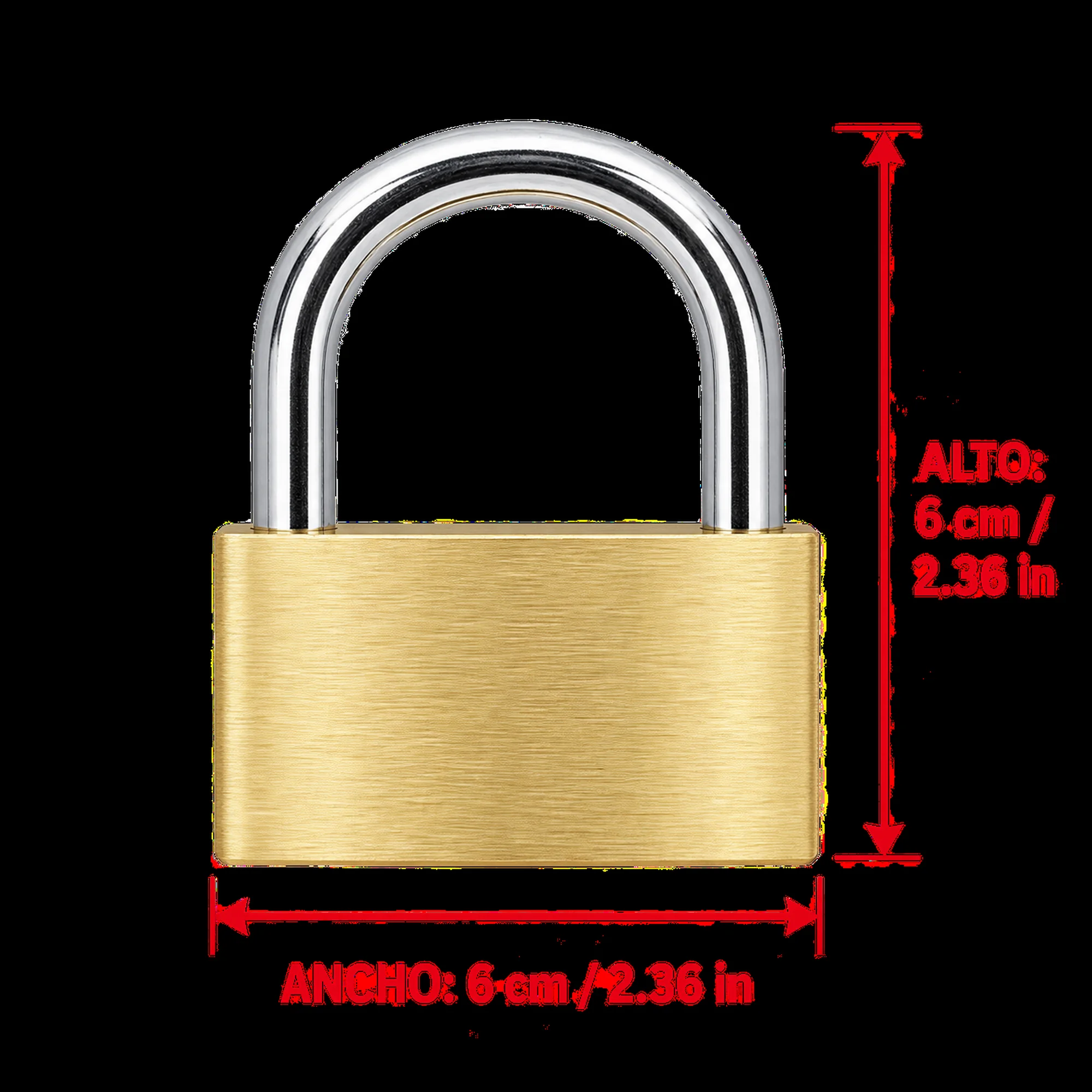 Candado de latón con arco ancho 60 mm – SKU 41014 - Imagen 3